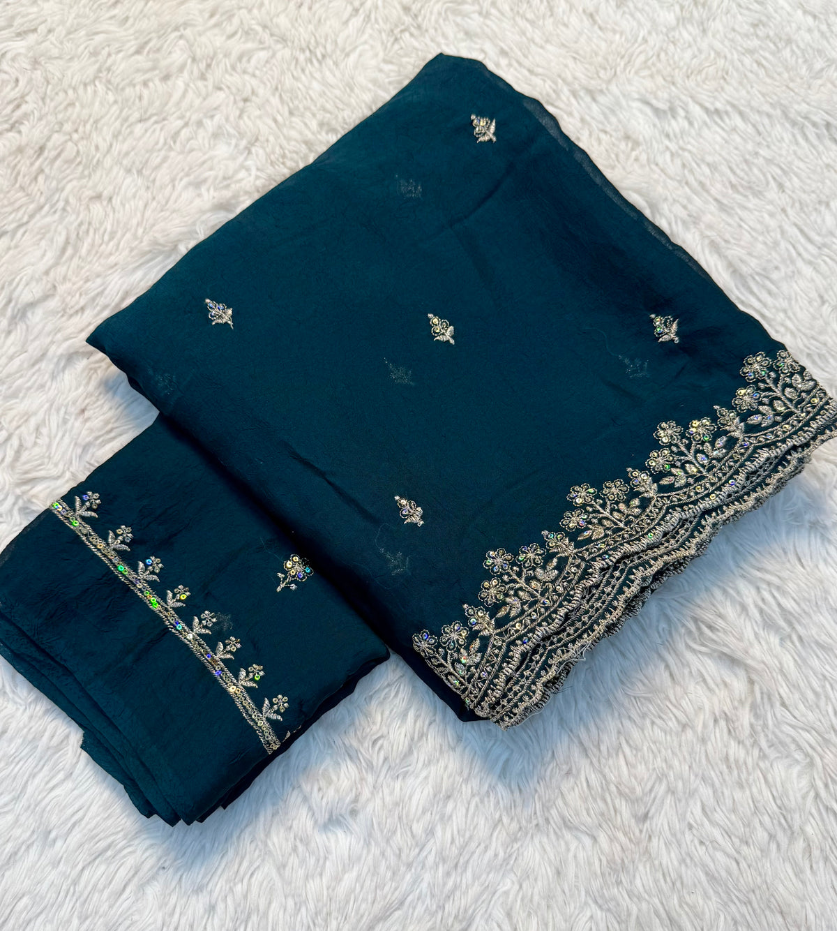 Admirable Festive Wear Crush Silk Embroidery n Sequence Work Designer Saree With Blouse Piece