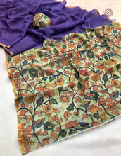 Load image into Gallery viewer, New Purple Color Soft Chanderi Fabric Kalamkari Print n Zari Patta Border Work Fancy Designer Partywear Saree
