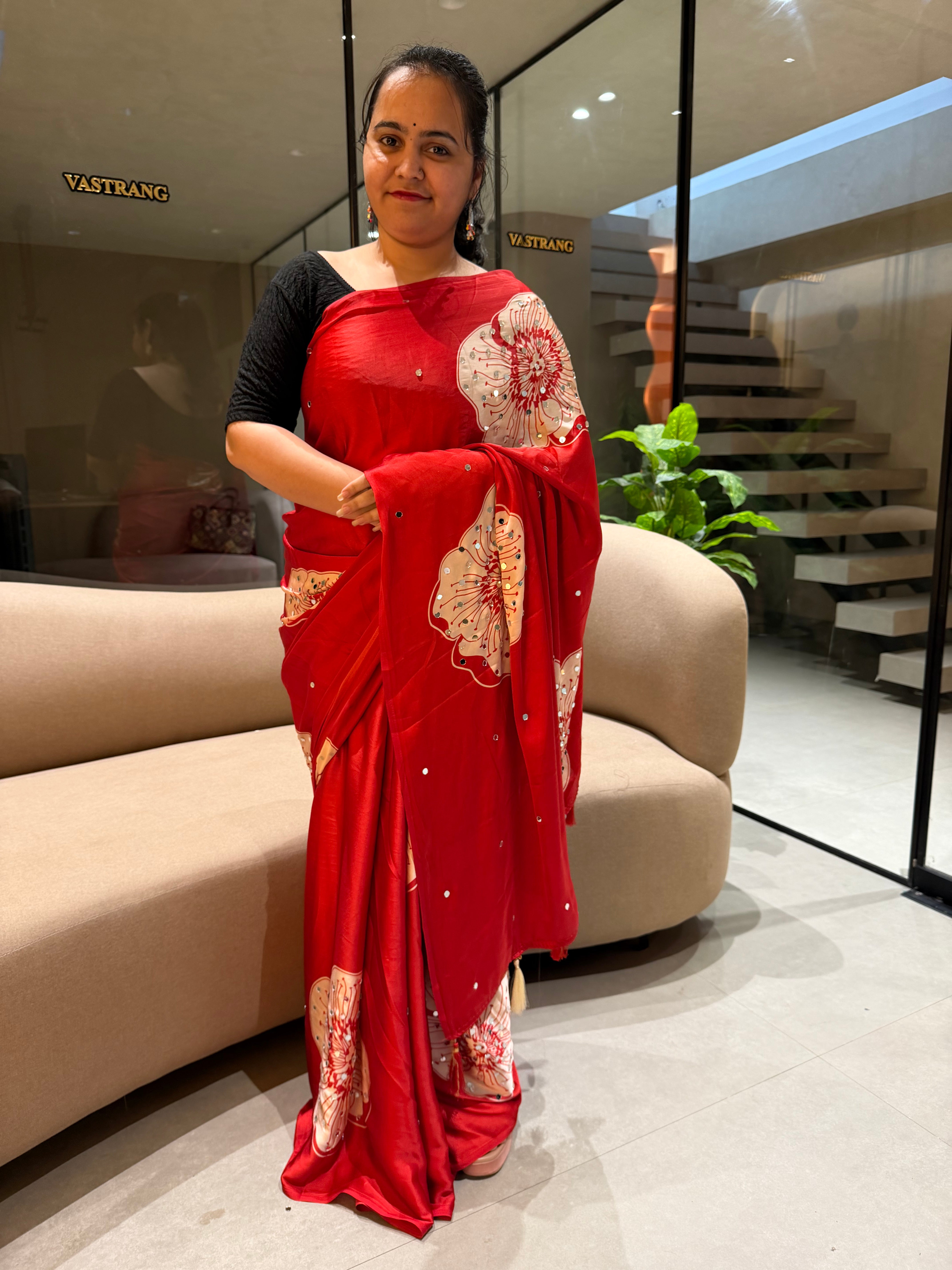 Exuberant Party Wear Satin Silk Mirror Work Designer Saree With Blissful Blouse Piece