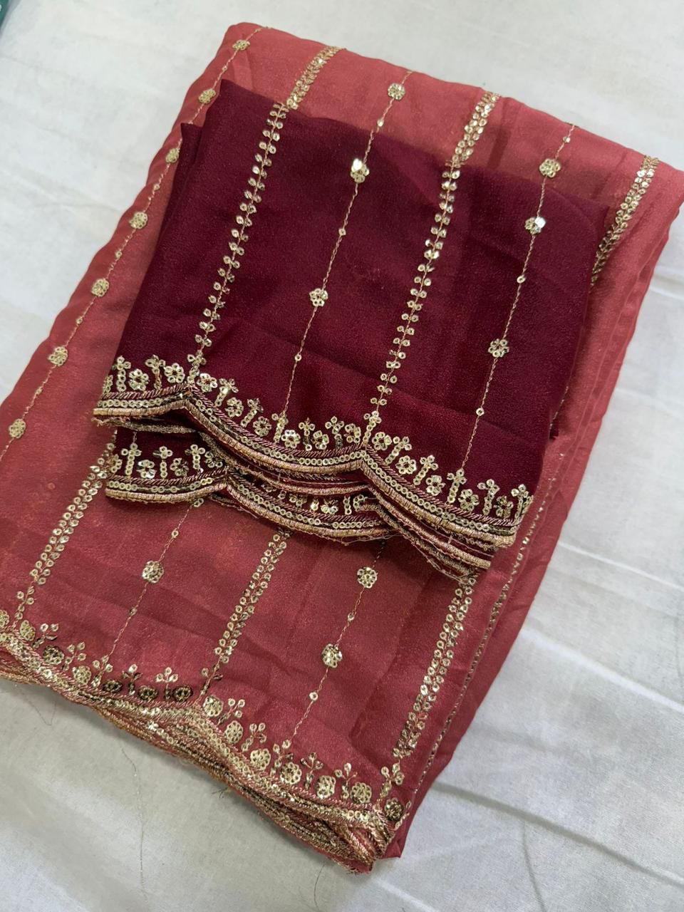 Redolent Function Wear Georgette Embroidery n Sequence Work Fancy Designer Saree With Contrast Blouse Piece