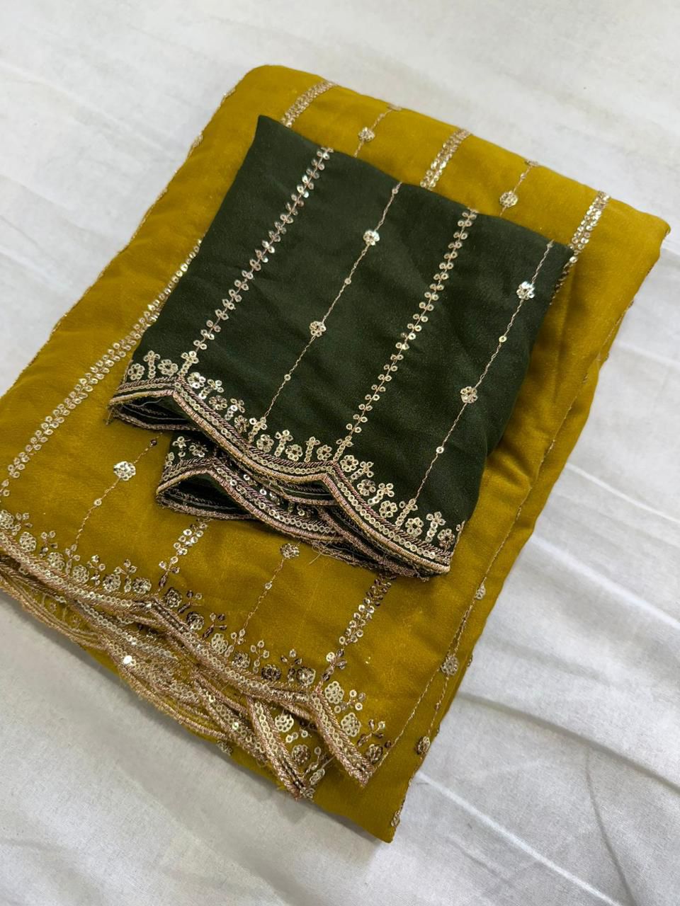 Redolent Function Wear Georgette Embroidery n Sequence Work Fancy Designer Saree With Contrast Blouse Piece