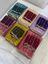 Load image into Gallery viewer, Redolent Function Wear Georgette Embroidery n Sequence Work Fancy Designer Saree With Contrast Blouse Piece
