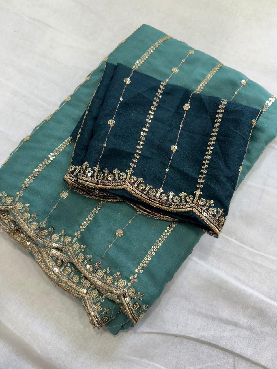 Redolent Function Wear Georgette Embroidery n Sequence Work Fancy Designer Saree With Contrast Blouse Piece