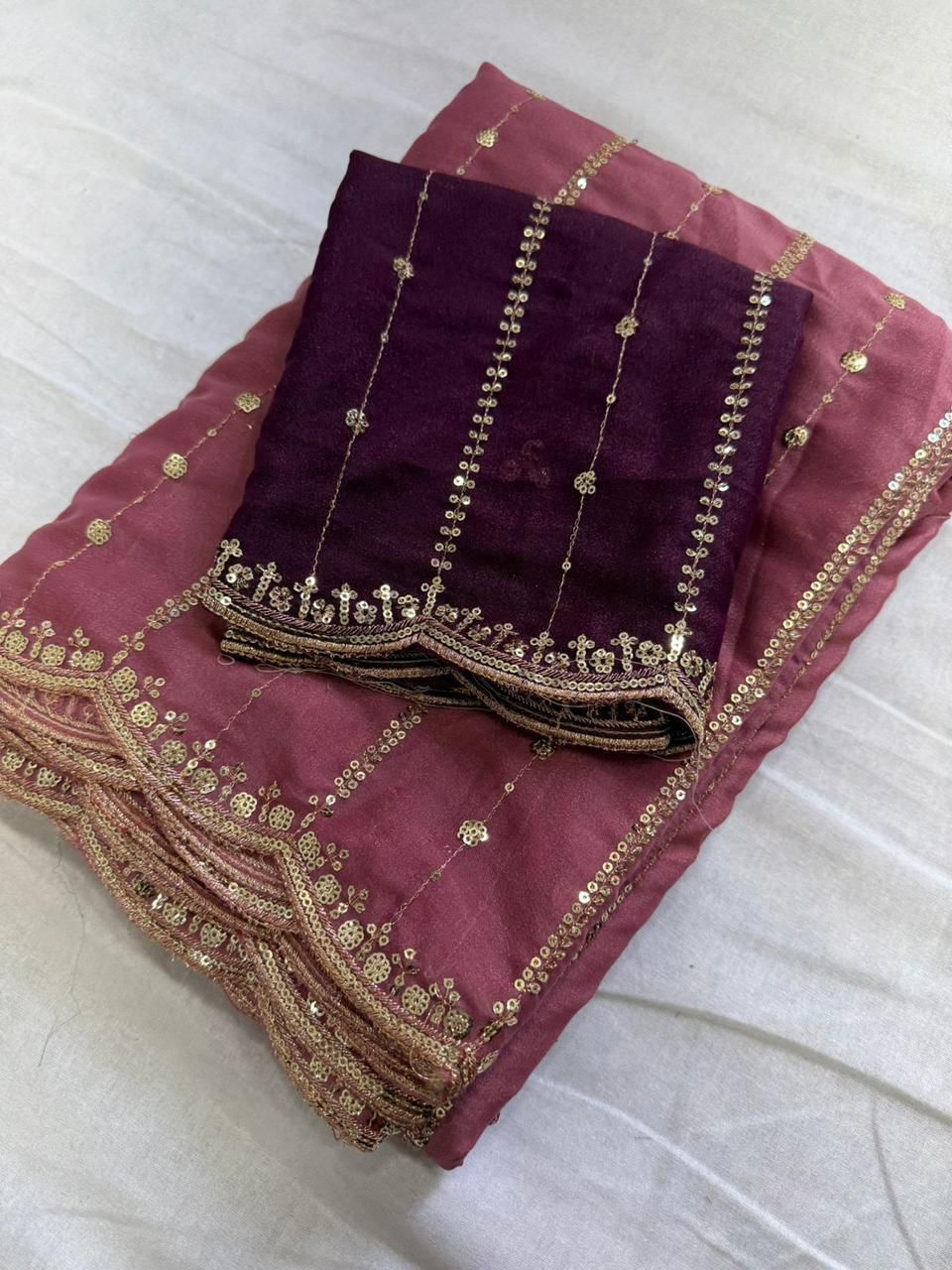 Redolent Function Wear Georgette Embroidery n Sequence Work Fancy Designer Saree With Contrast Blouse Piece