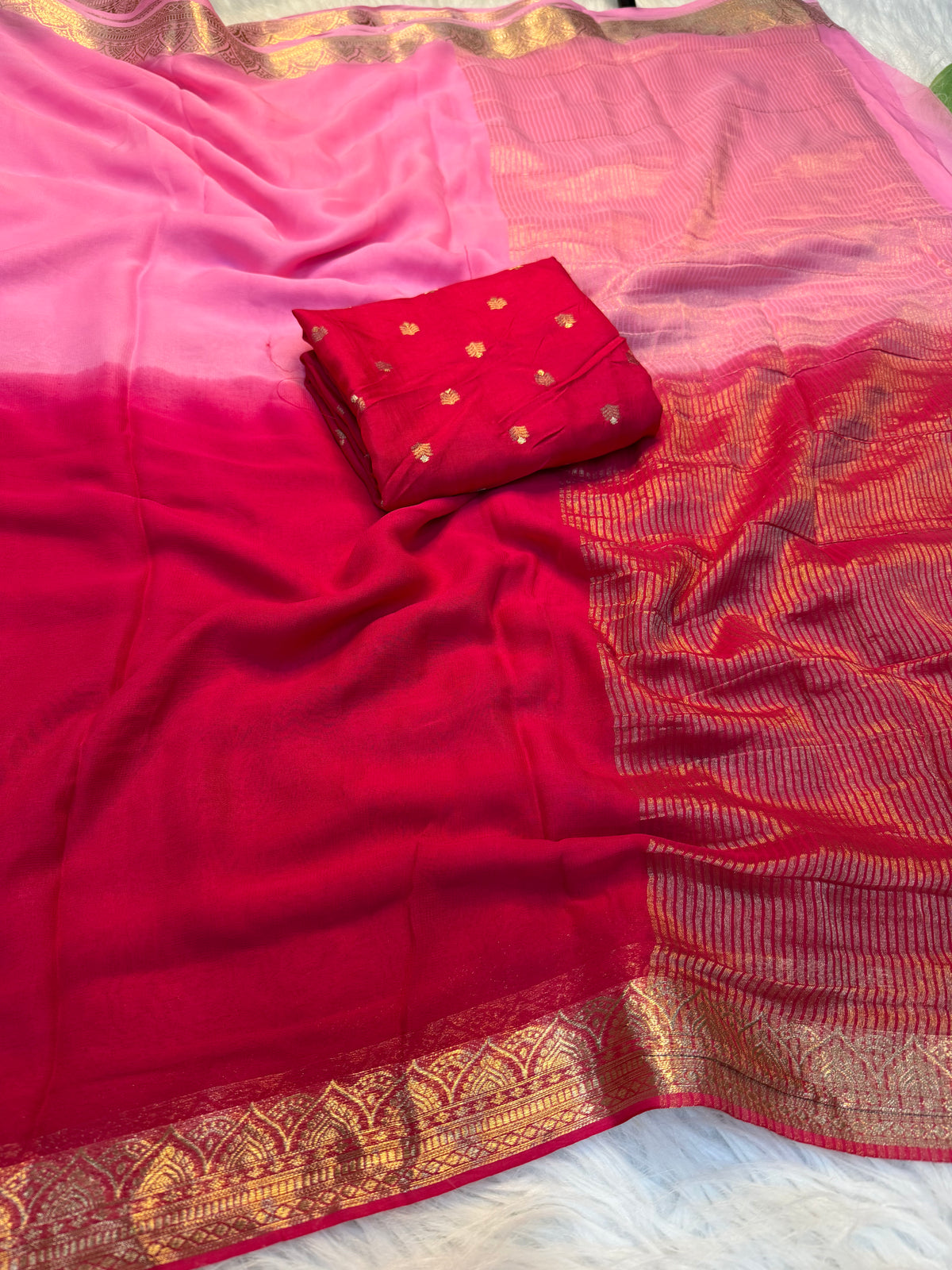 Graceful Function Wear Pure Viscose Georgette Jacquard Border n Rich Pallu Fancy Saree With Blouse Piece