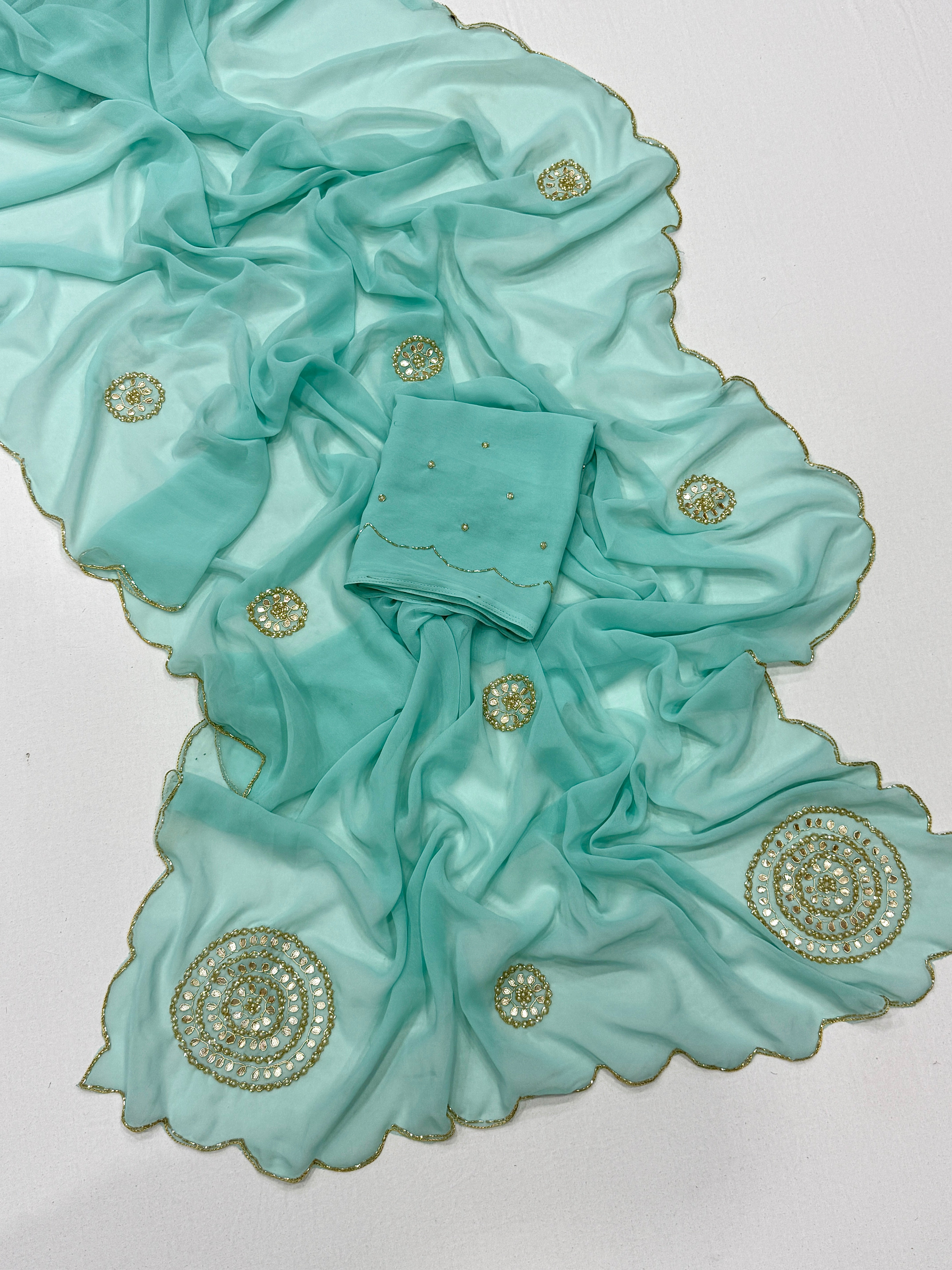 Attractive Party Wear Soft Pure Georgette Butta n Handwork Fancy Saree With Blouse Piece