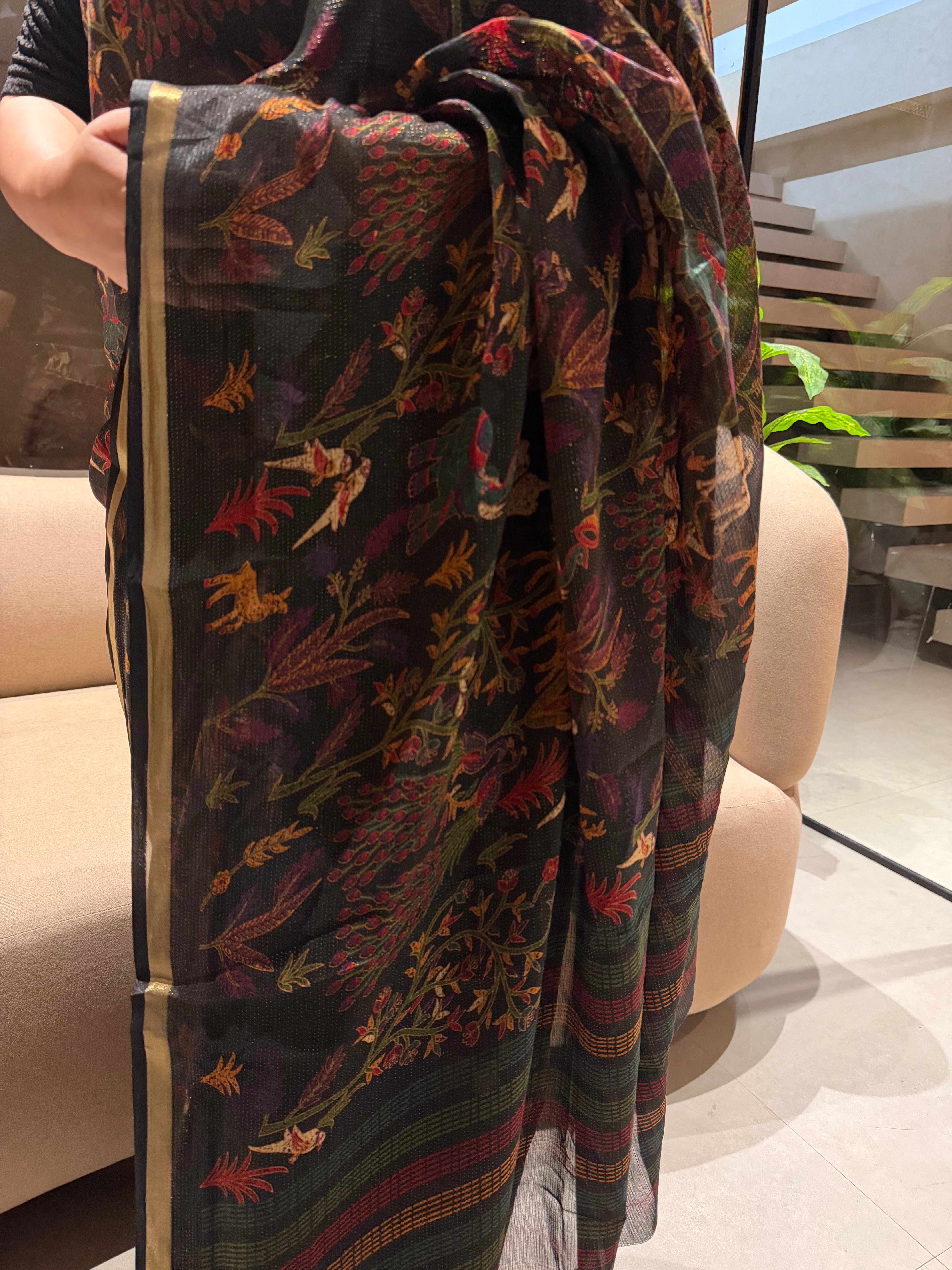 Gratifying Festive Wear Chiffon Silk Print Design Zari Border Designer Saree With Blouse Piece