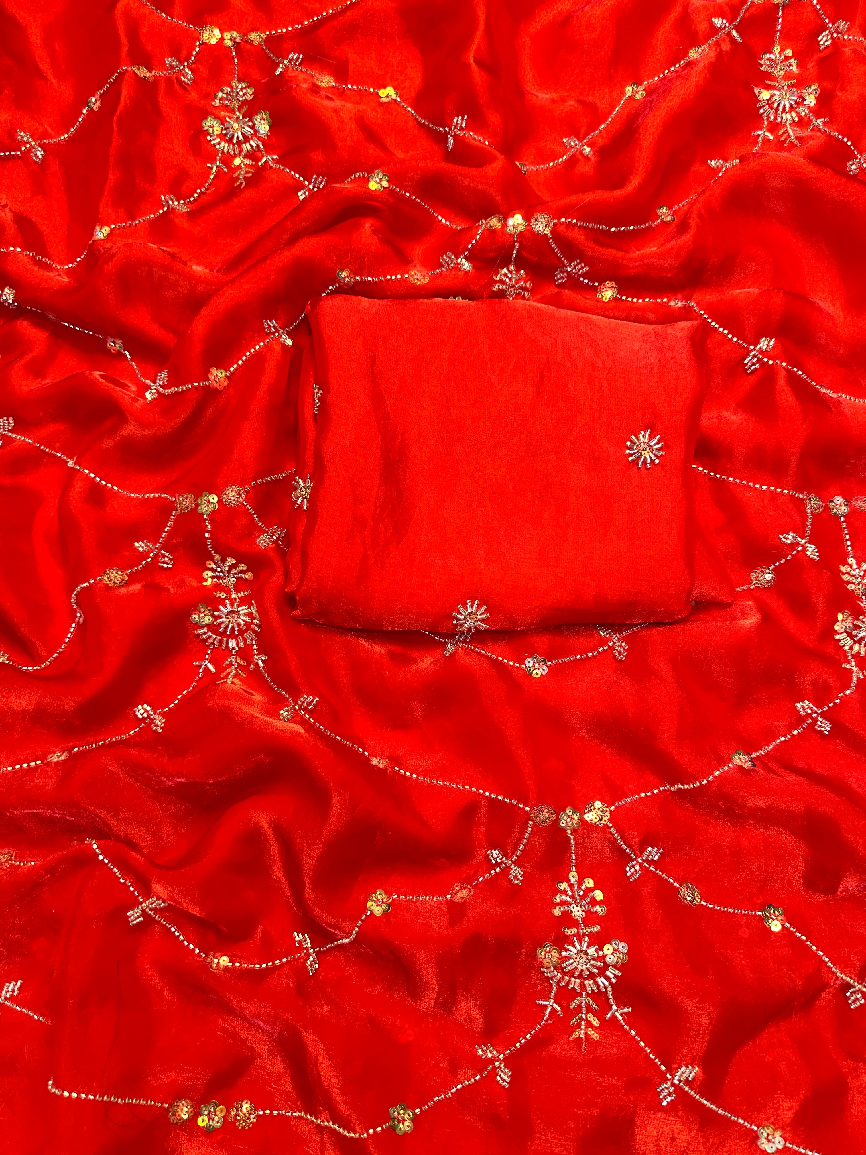 Artistic Party Wear Silk Sequence n Beads Work Fancy Designer Saree With Elegant Blouse Piece