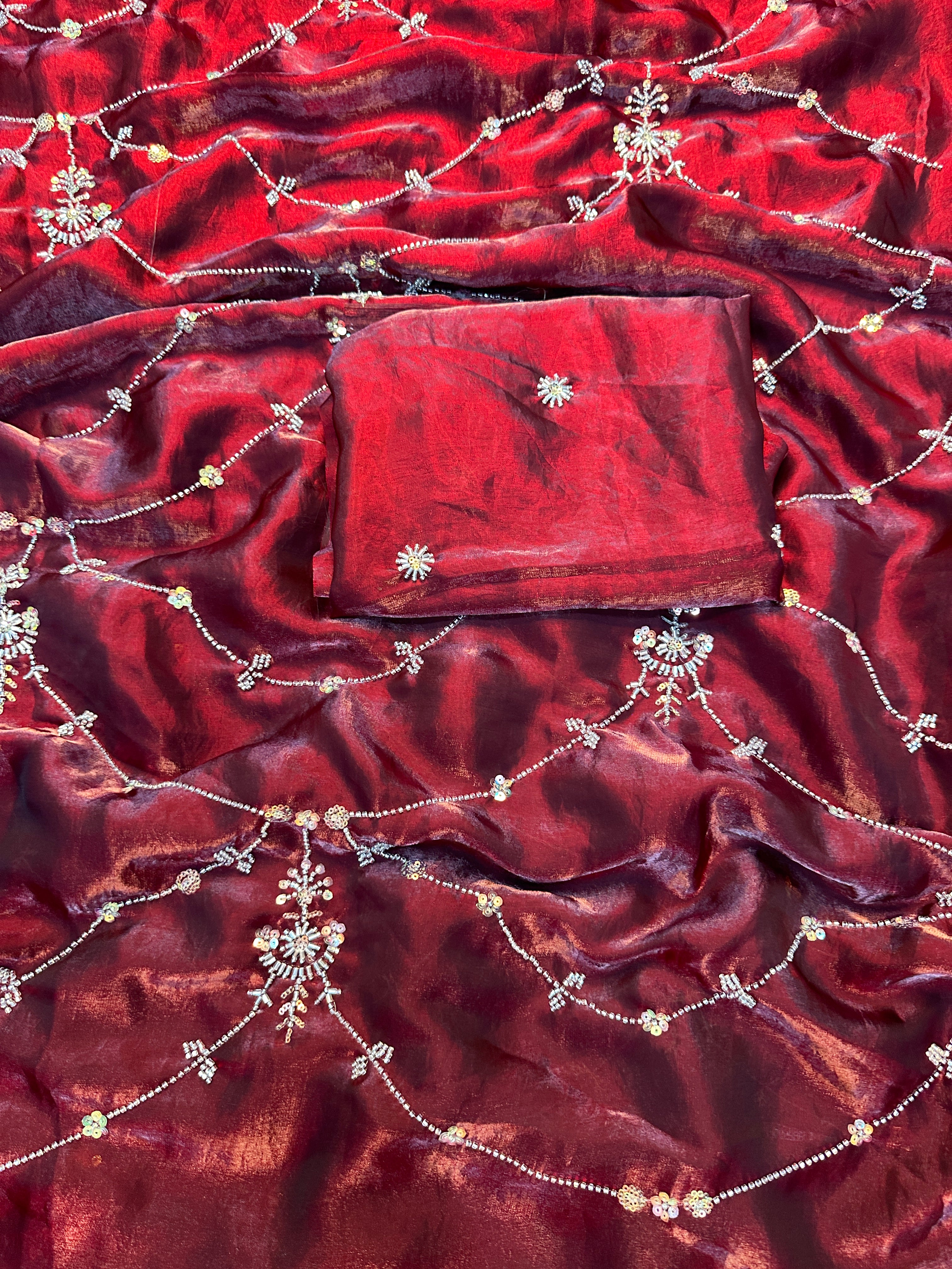 Artistic Party Wear Silk Sequence n Beads Work Fancy Designer Saree With Elegant Blouse Piece
