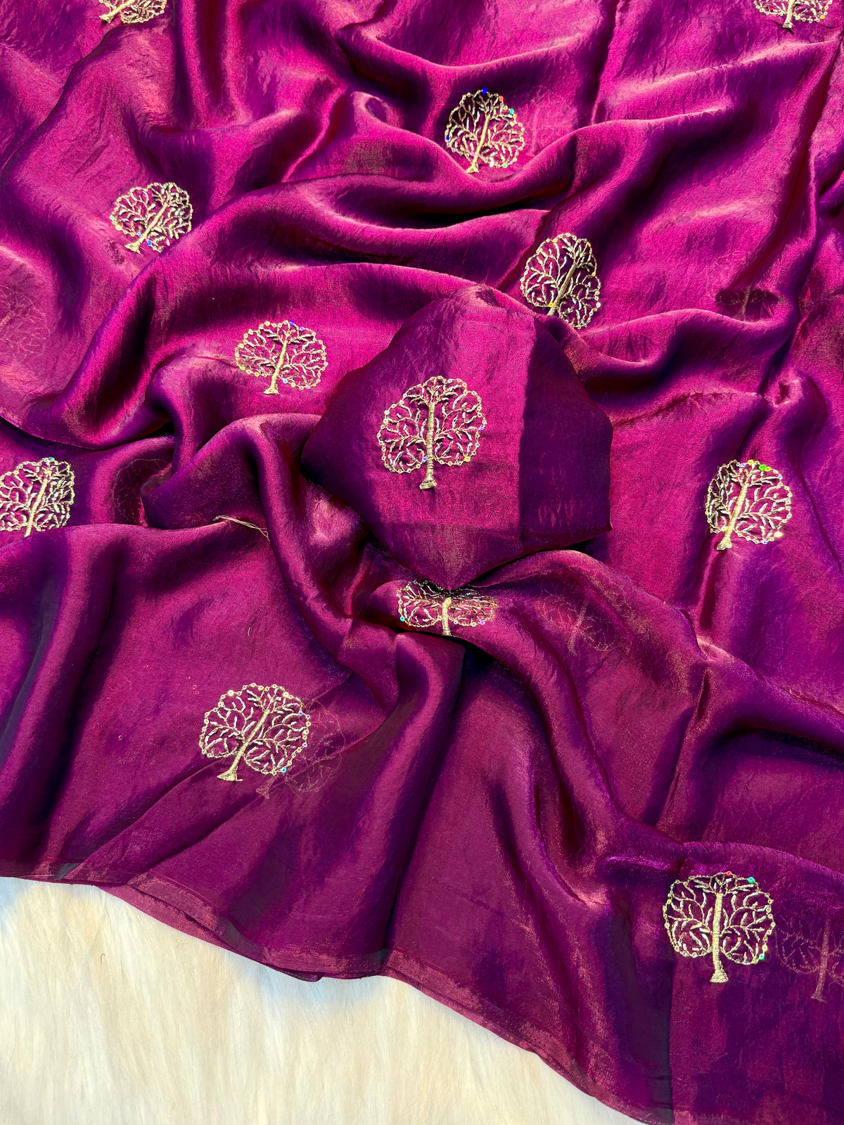 Marvellous Festive Wear Space Silk Sequence Embroidery n Beads Work Fancy Saree With Blouse Piece