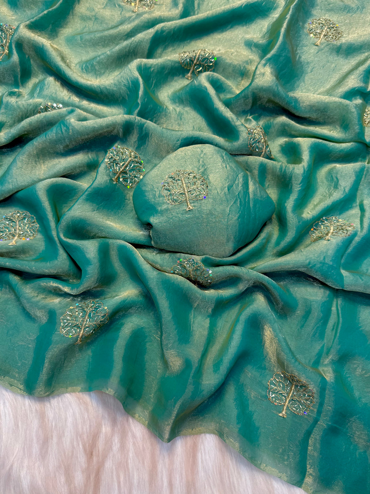 Marvellous Festive Wear Space Silk Sequence Embroidery n Beads Work Fancy Saree With Blouse Piece