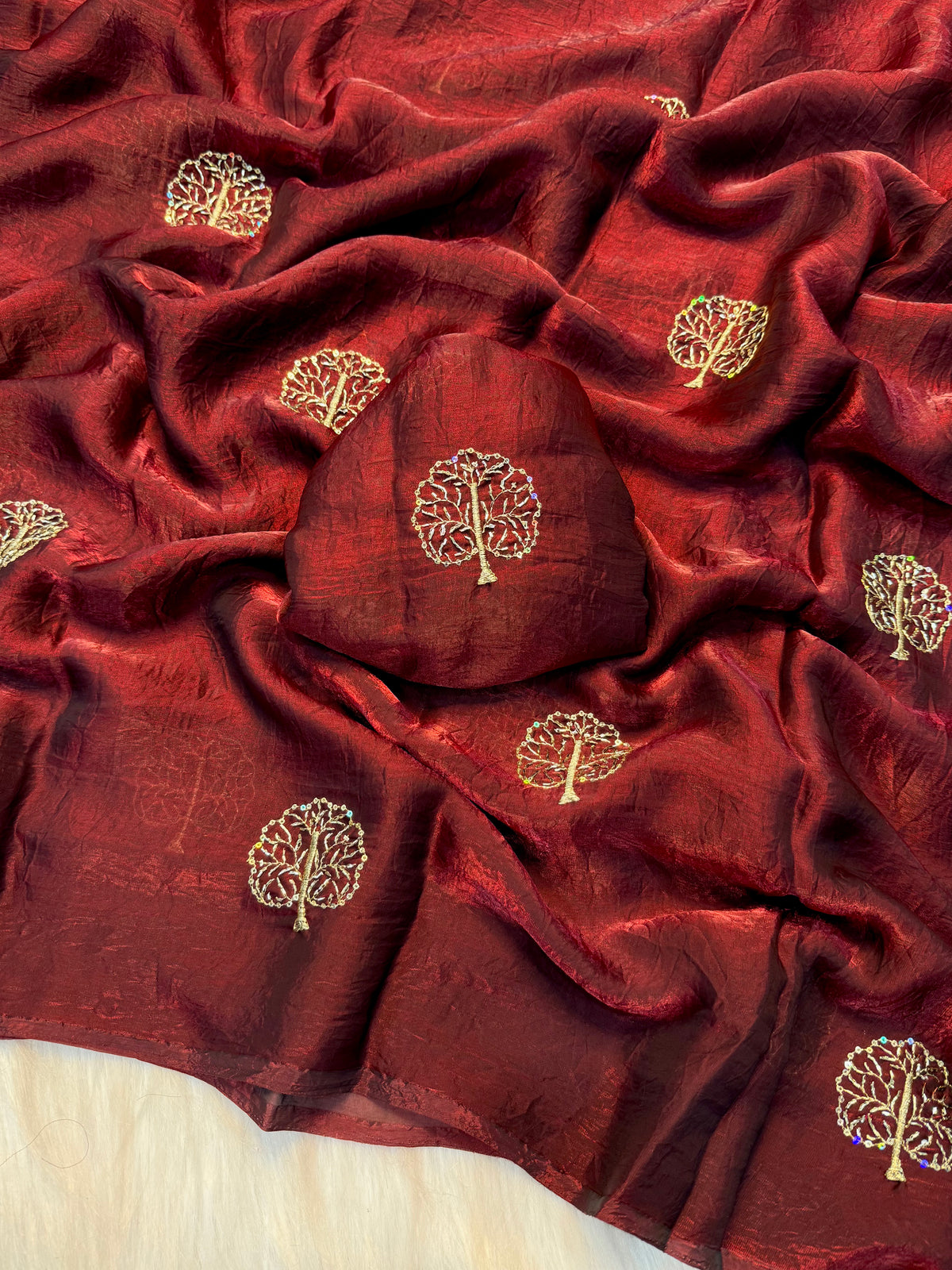 Marvellous Festive Wear Space Silk Sequence Embroidery n Beads Work Fancy Saree With Blouse Piece