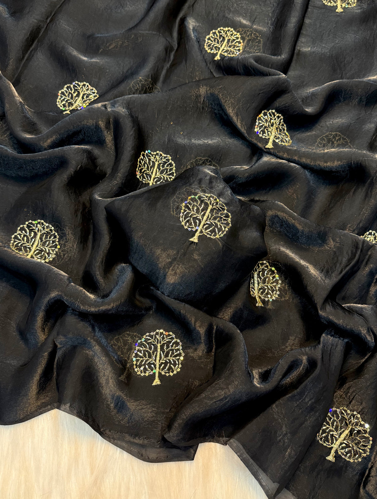 Marvellous Festive Wear Space Silk Sequence Embroidery n Beads Work Fancy Saree With Blouse Piece