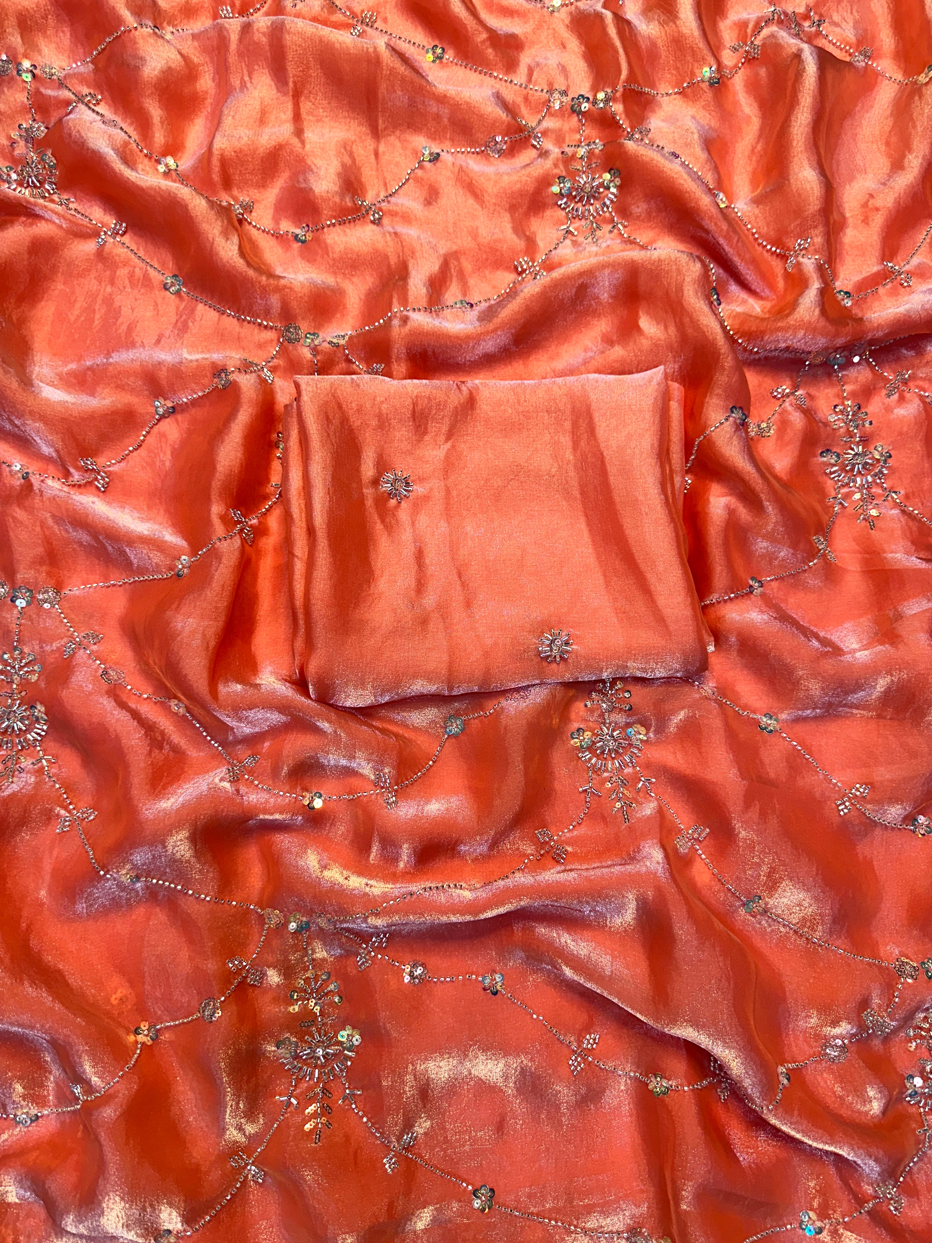 Artistic Party Wear Silk Sequence n Beads Work Fancy Designer Saree With Elegant Blouse Piece