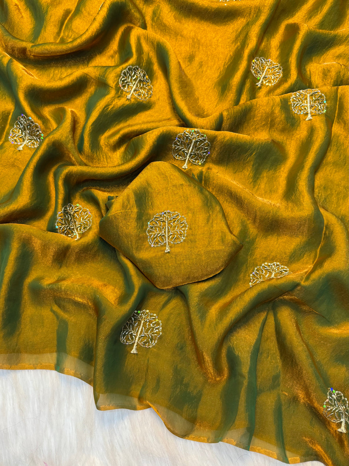 Marvellous Festive Wear Space Silk Sequence Embroidery n Beads Work Fancy Saree With Blouse Piece