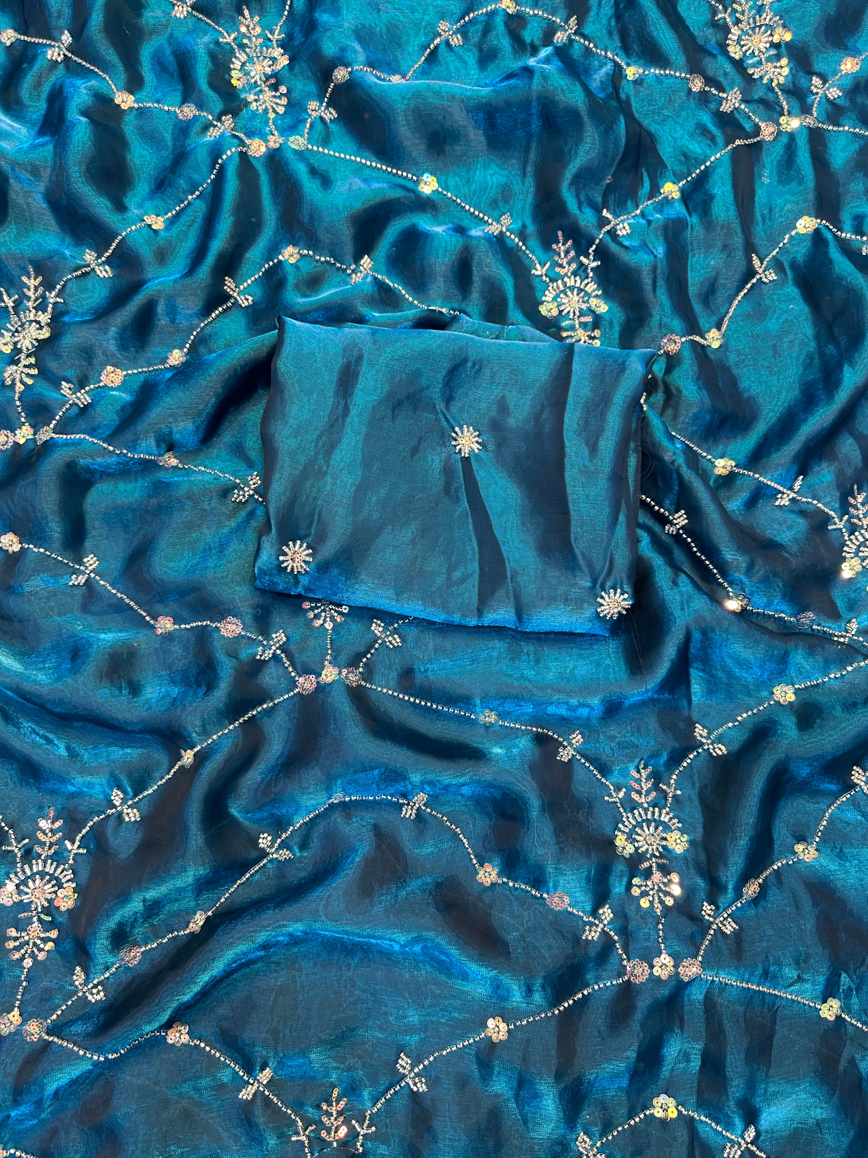 Artistic Party Wear Silk Sequence n Beads Work Fancy Designer Saree With Elegant Blouse Piece