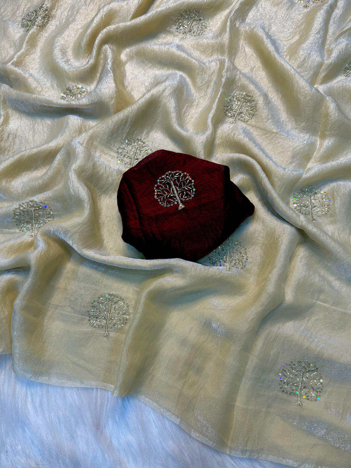 Marvellous Festive Wear Space Silk Sequence Embroidery n Beads Work Fancy Saree With Blouse Piece