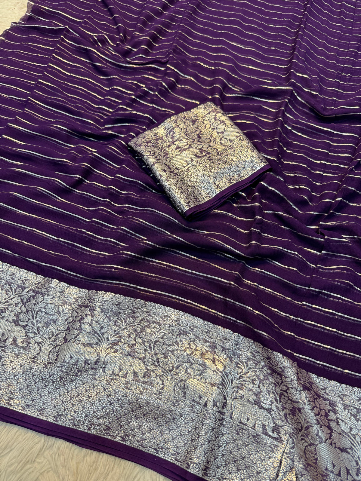 Forbearance Festive Wear Viscose Georgette Jacquard Zari Weaving Work Fancy Saree With Blouse Piece