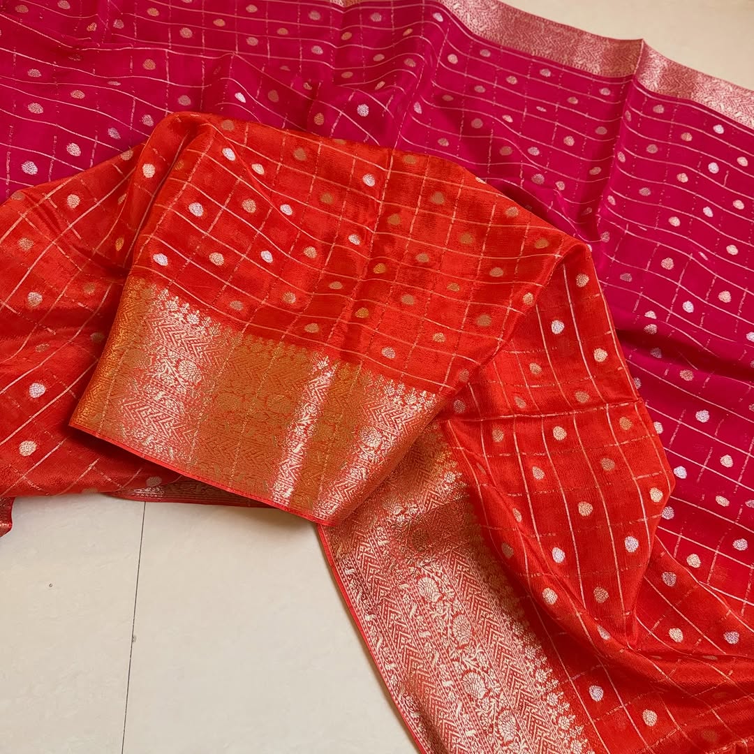 Delightful Festive Wear Double Shaded Chinnon Jacquard Weaving Border Fancy Designer Saree