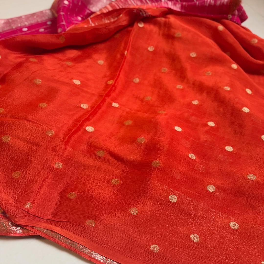 Delightful Festive Wear Double Shaded Chinnon Jacquard Weaving Border Fancy Designer Saree
