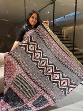 Load image into Gallery viewer, Lassitude Function Wear Pure Satin Silk Ajrak Printed Rich Pallu n Mirror Work Fancy Saree With Blissful Blouse Piece
