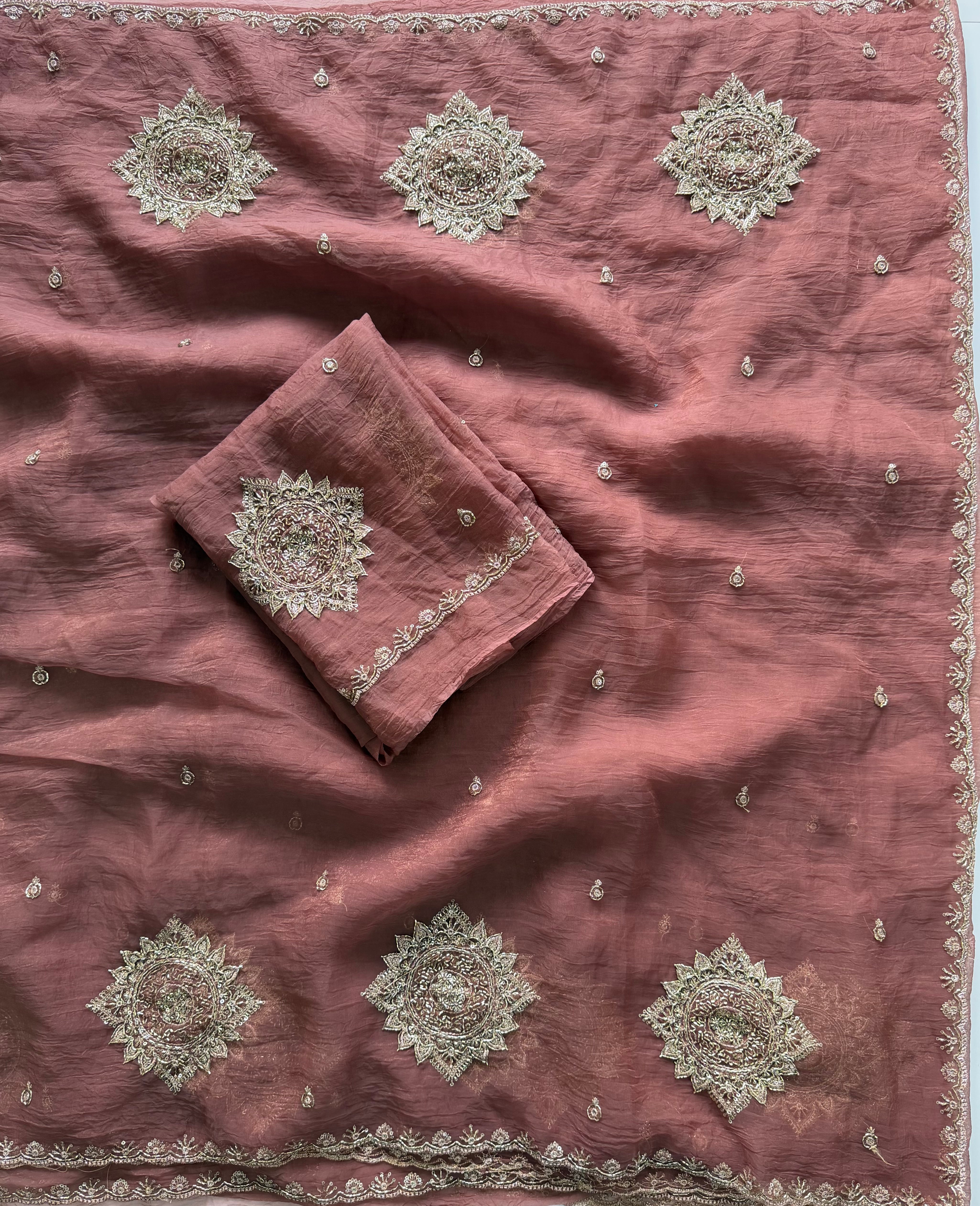 Contemporary Festive Wear Chiffon Silk Sequence n Beads Work Fancy Saree With Elegant Blouse Piece