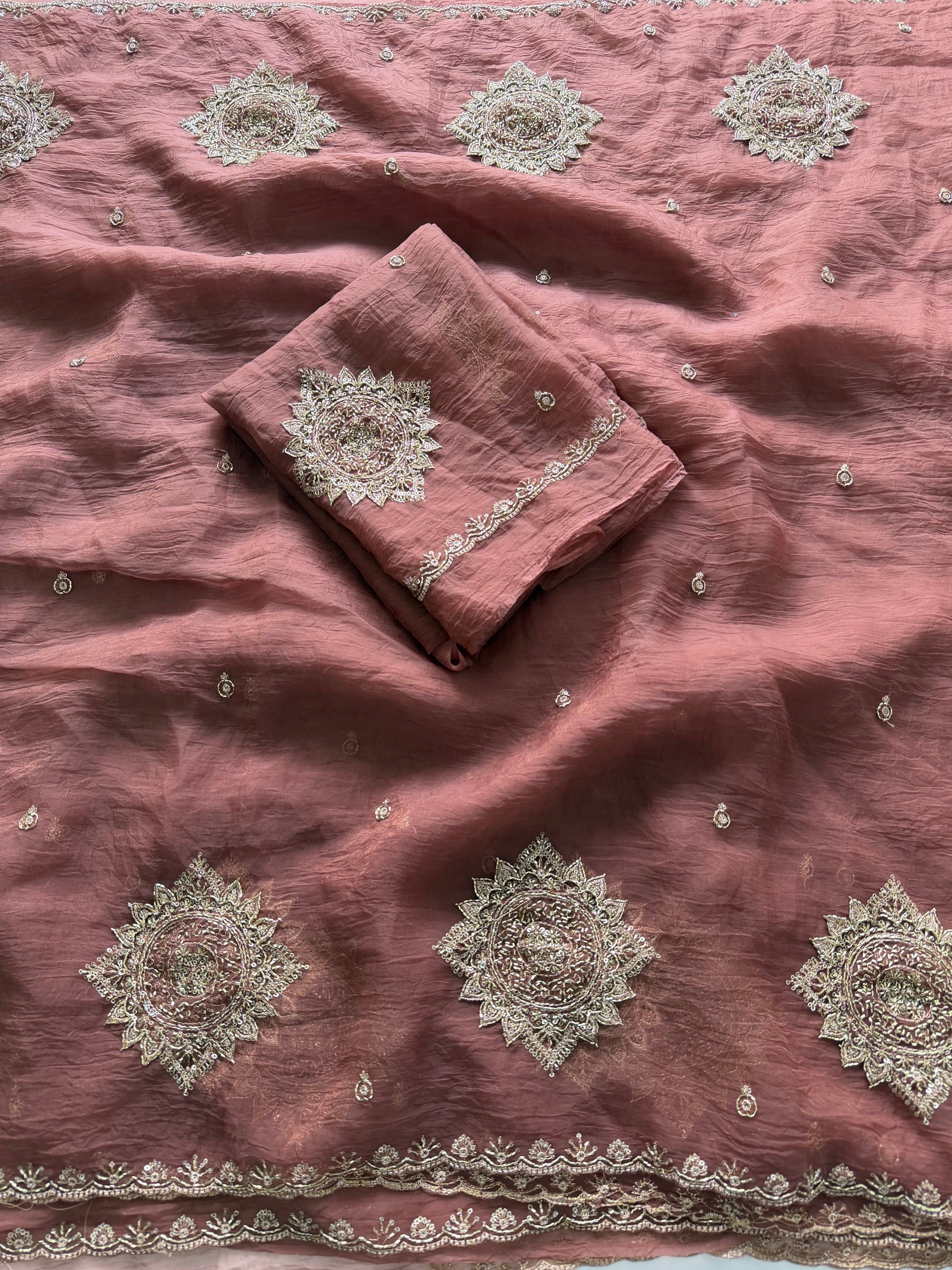 Contemporary Festive Wear Chiffon Silk Sequence n Beads Work Fancy Saree With Elegant Blouse Piece