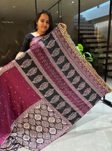 Load image into Gallery viewer, Blossom Party Wear Pure Satin Silk Ajrak Printed Rich Pallu n Original Mirror Work Fancy Saree With Blissful Blouse Piece
