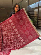 Load image into Gallery viewer, Breathtaking Function Wear Pure Satin Silk Ajrak Printed Rich Pallu n Mirror Work Fancy Designer Saree
