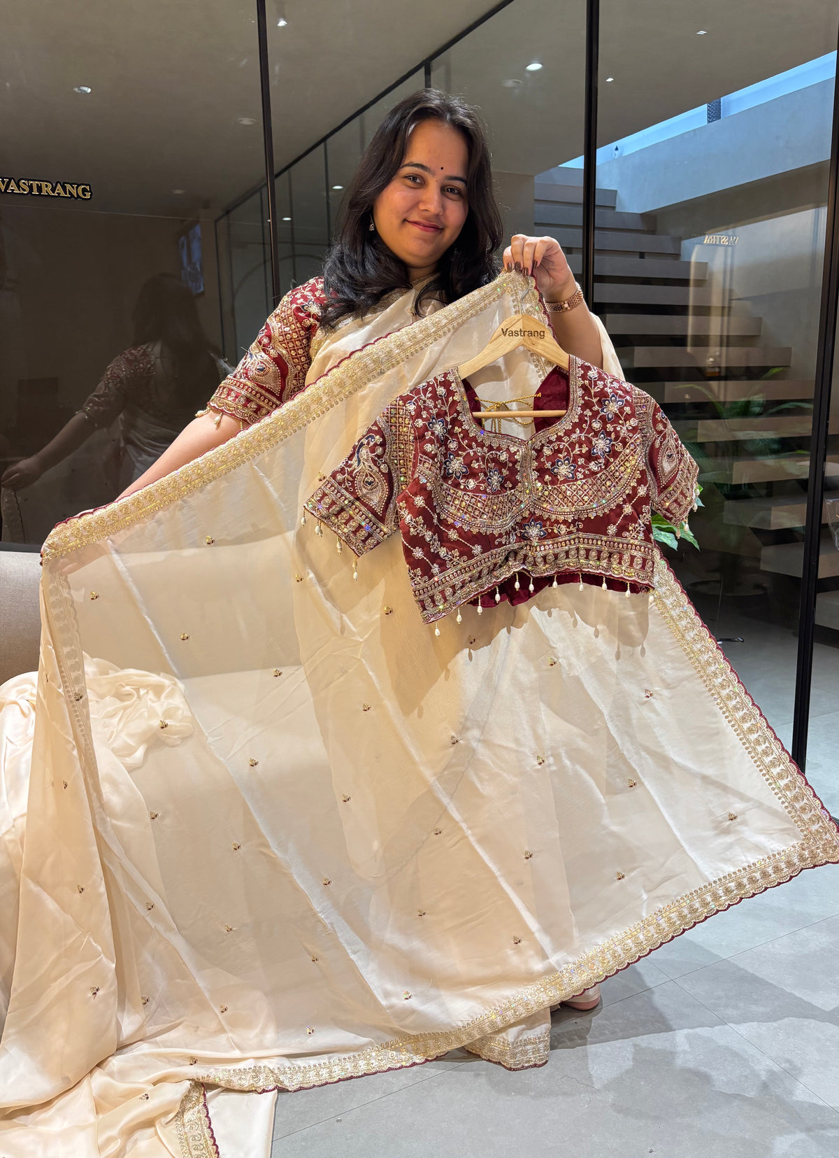 Outstanding Wedding Wear Silk Sequence n Embroidery Work Butti Desginer Saree With Stitched Blouse