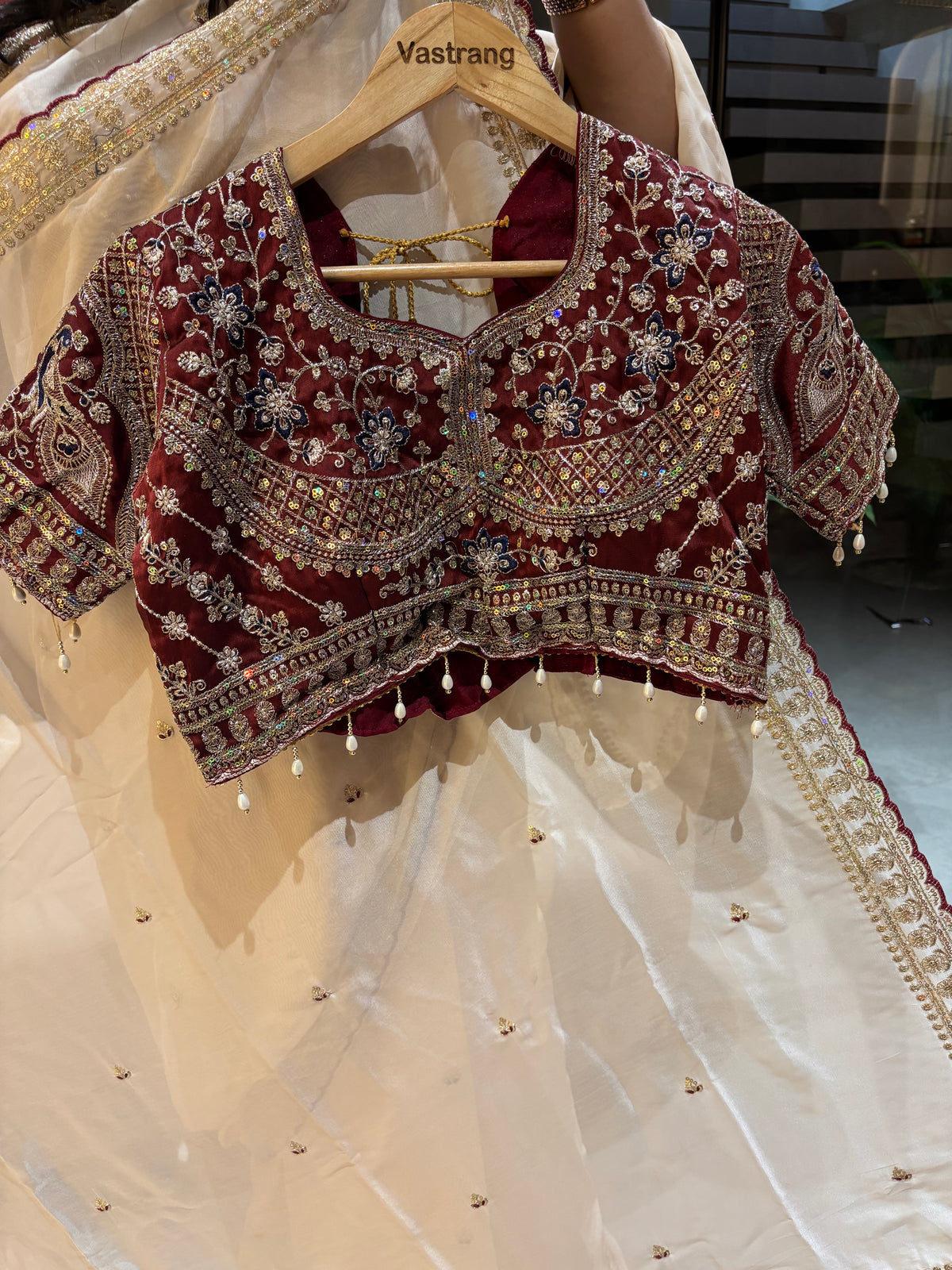 Outstanding Wedding Wear Silk Sequence n Embroidery Work Butti Desginer Saree With Stitched Blouse