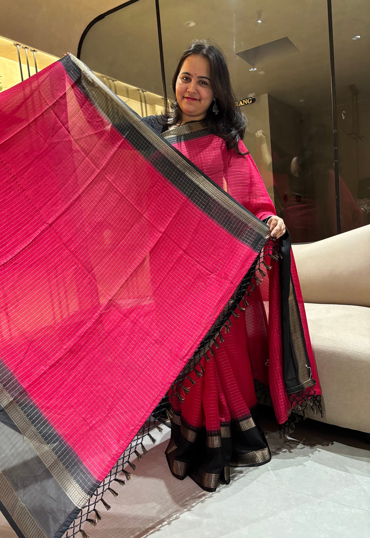 Effervescent Function Wear Pure Soft Dola Silk Chex Design Jacquard Border Fancy Designer Saree