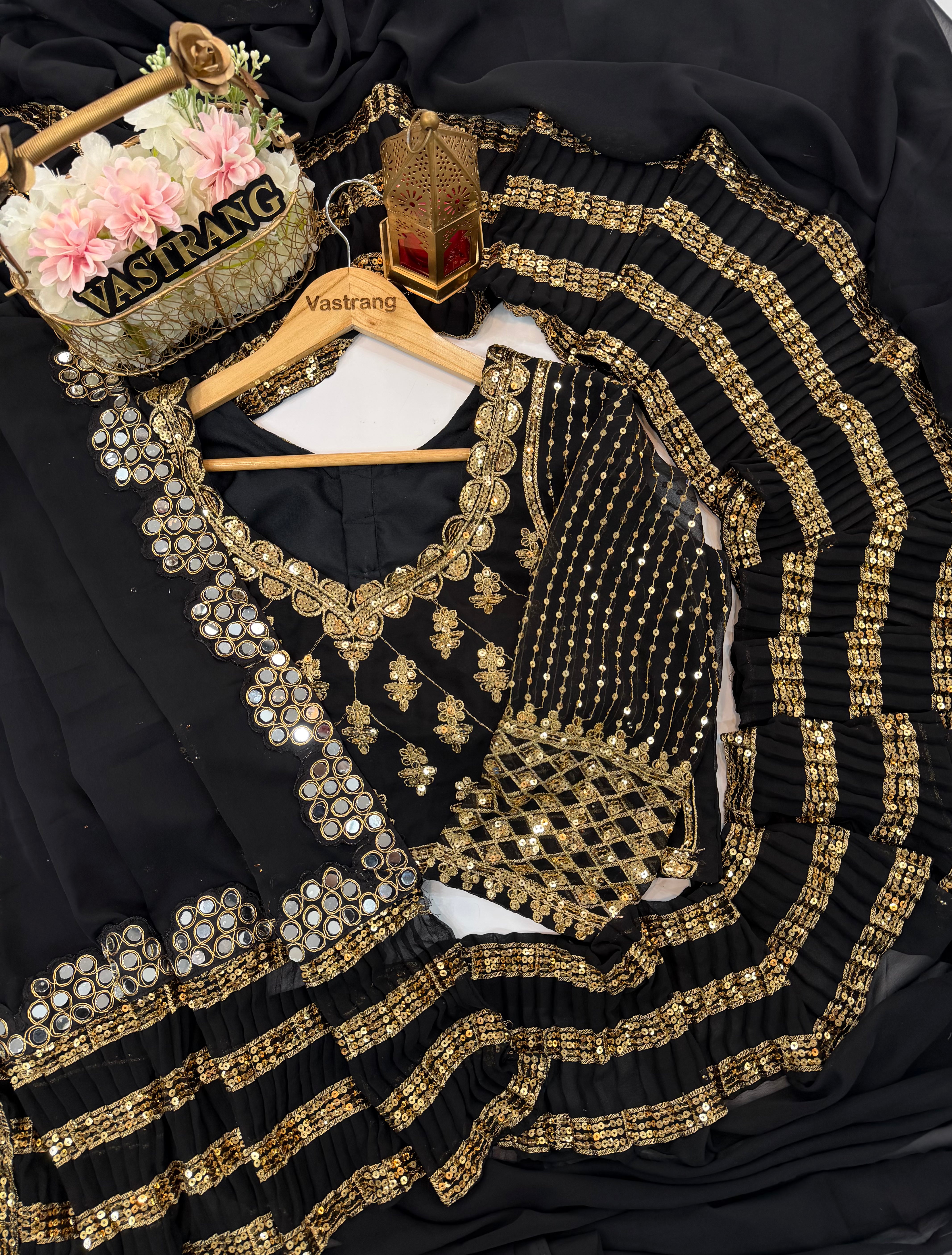 Blossom Wedding Wear Georgette Multi Embroidery n Sequence Work Fancy Saree With Unstitched Blouse Piece