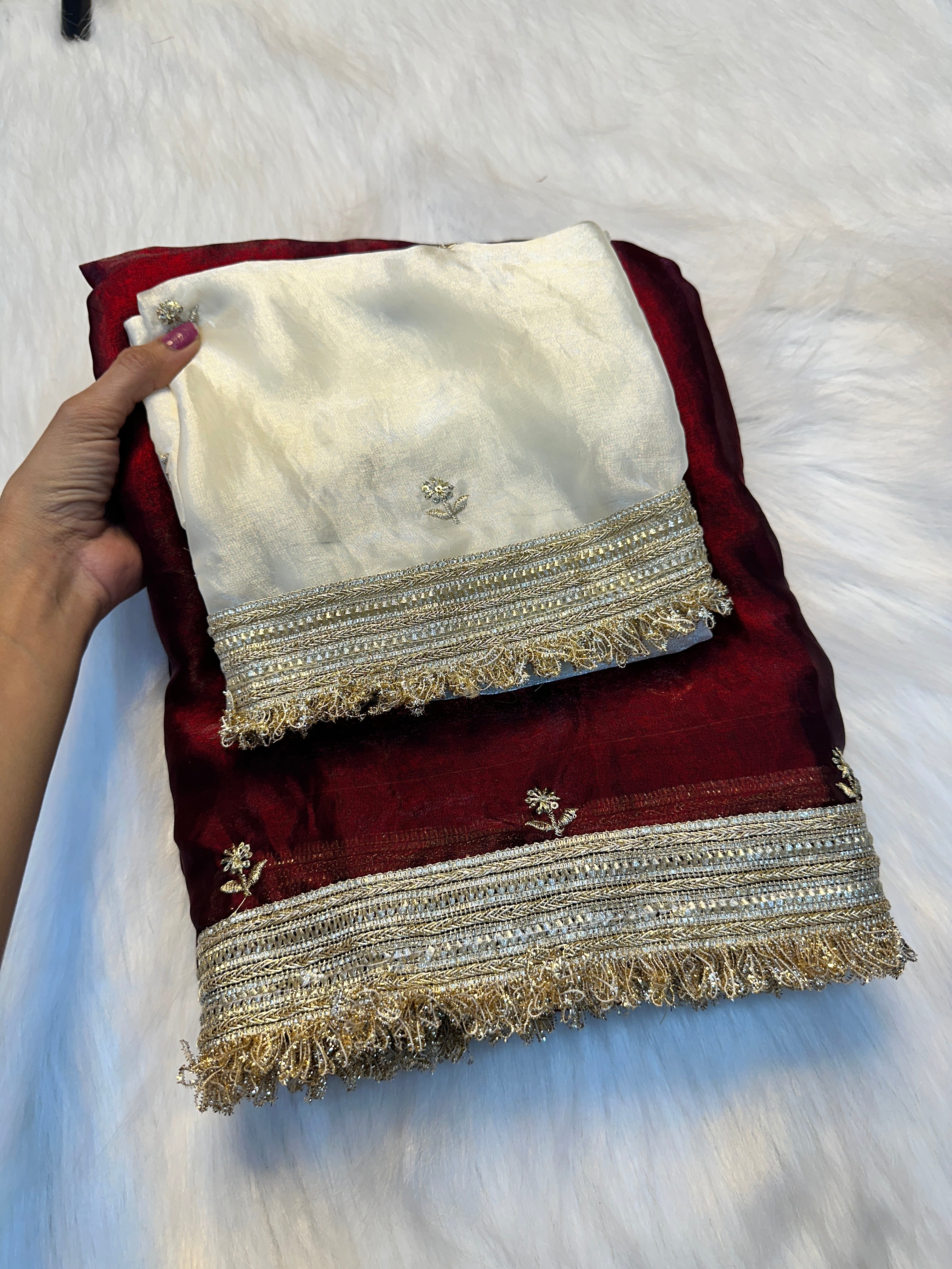 Gratifying Function Wear Satin Silk Embroidery n Sequence Work Saree With Elegant Blouse Piece