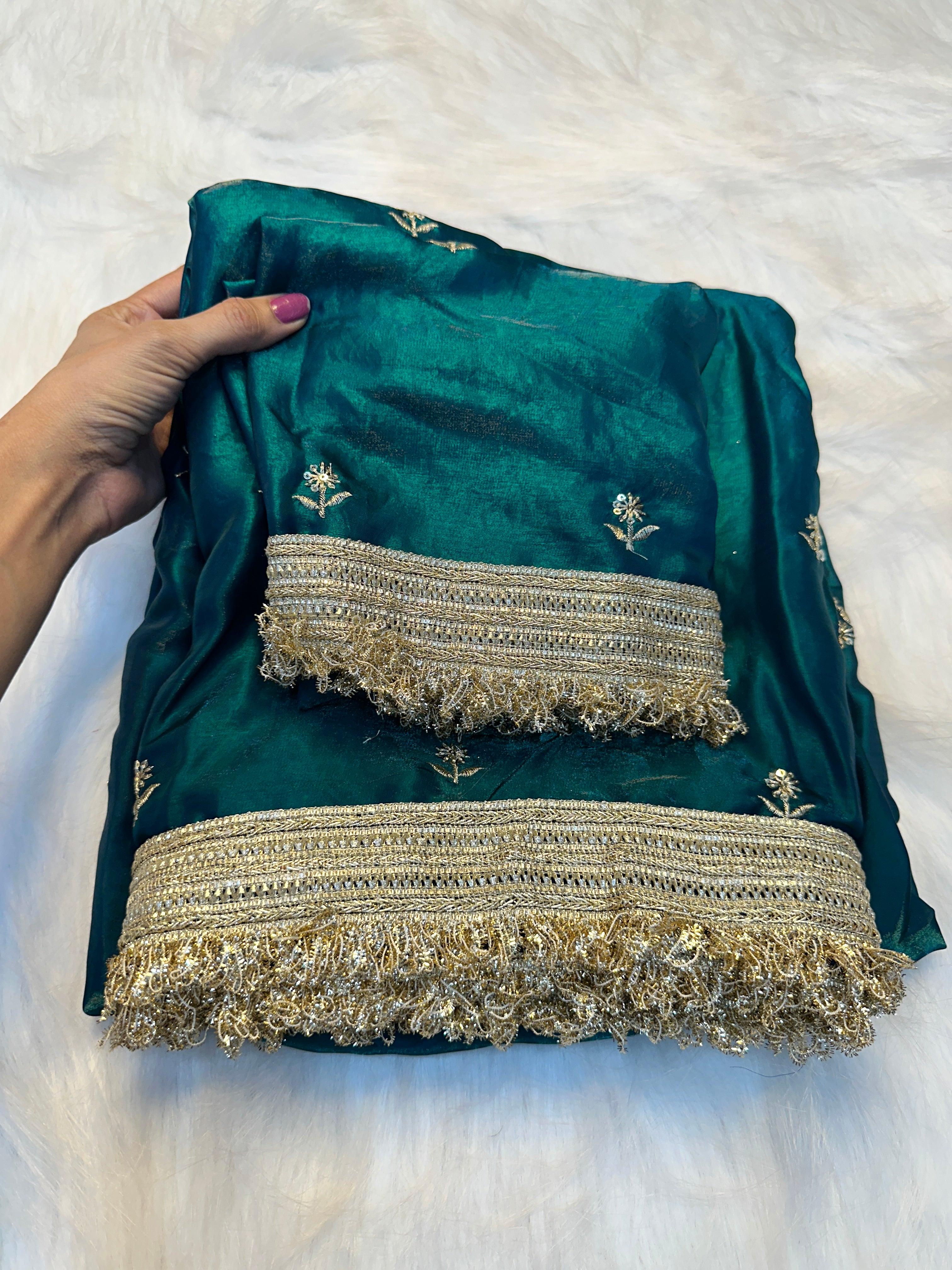Gratifying Function Wear Satin Silk Embroidery n Sequence Work Saree With Elegant Blouse Piece