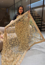 Load image into Gallery viewer, New Partywear Golden Color Soft Net Heavy Embroidered Work Fancy Designer Saree

