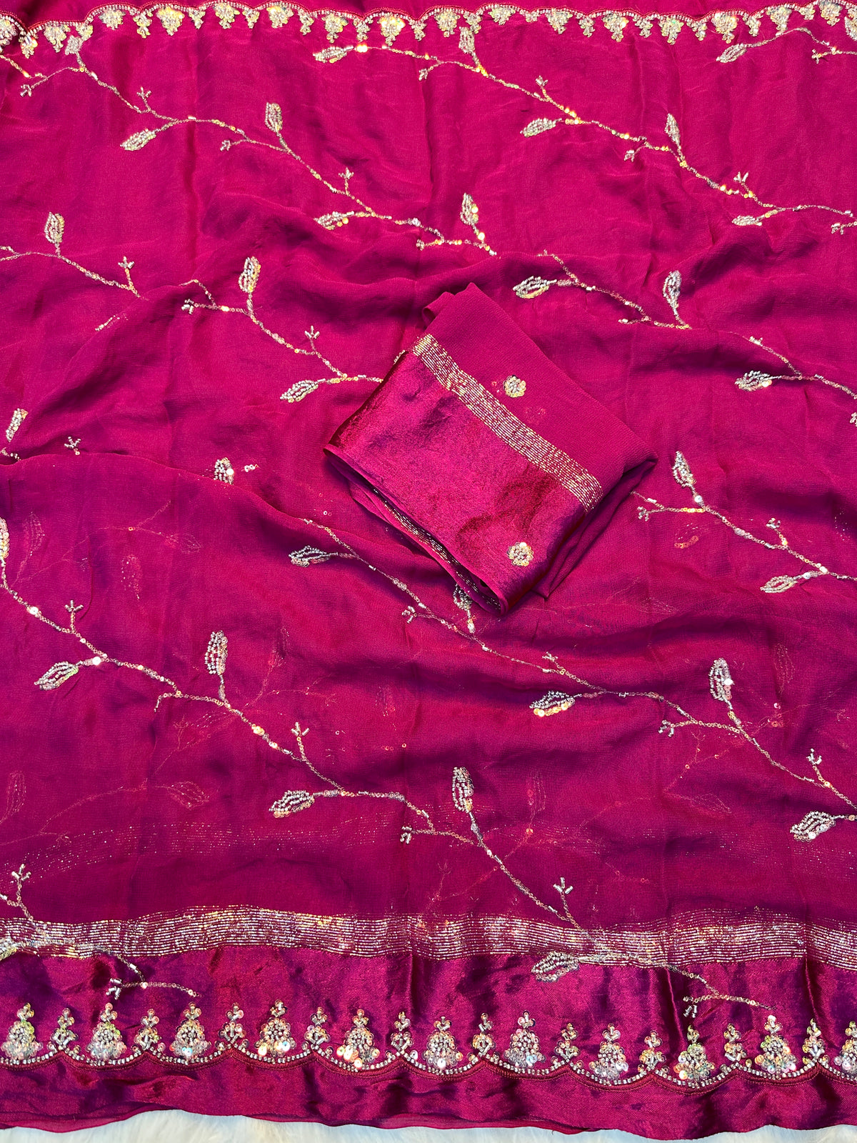 Adorning Pure Viscose Georgette Sattin Patta Beads n Sequence Work Saree With Ravishing Blouse Piece