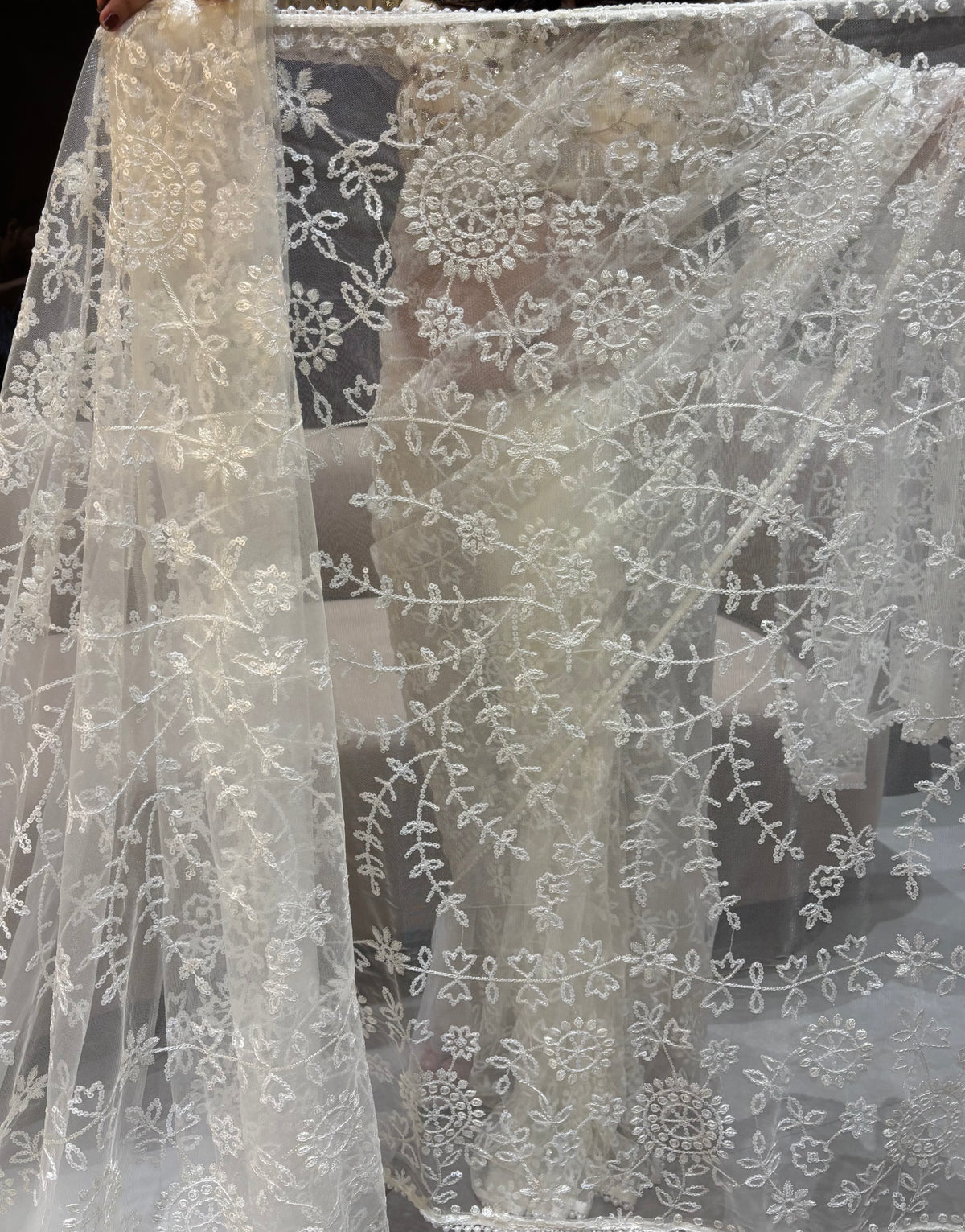 Splendorous Party Wear White Colour Net Heavy Embroidery Work Fancy Designer Saree With Blouse Piece
