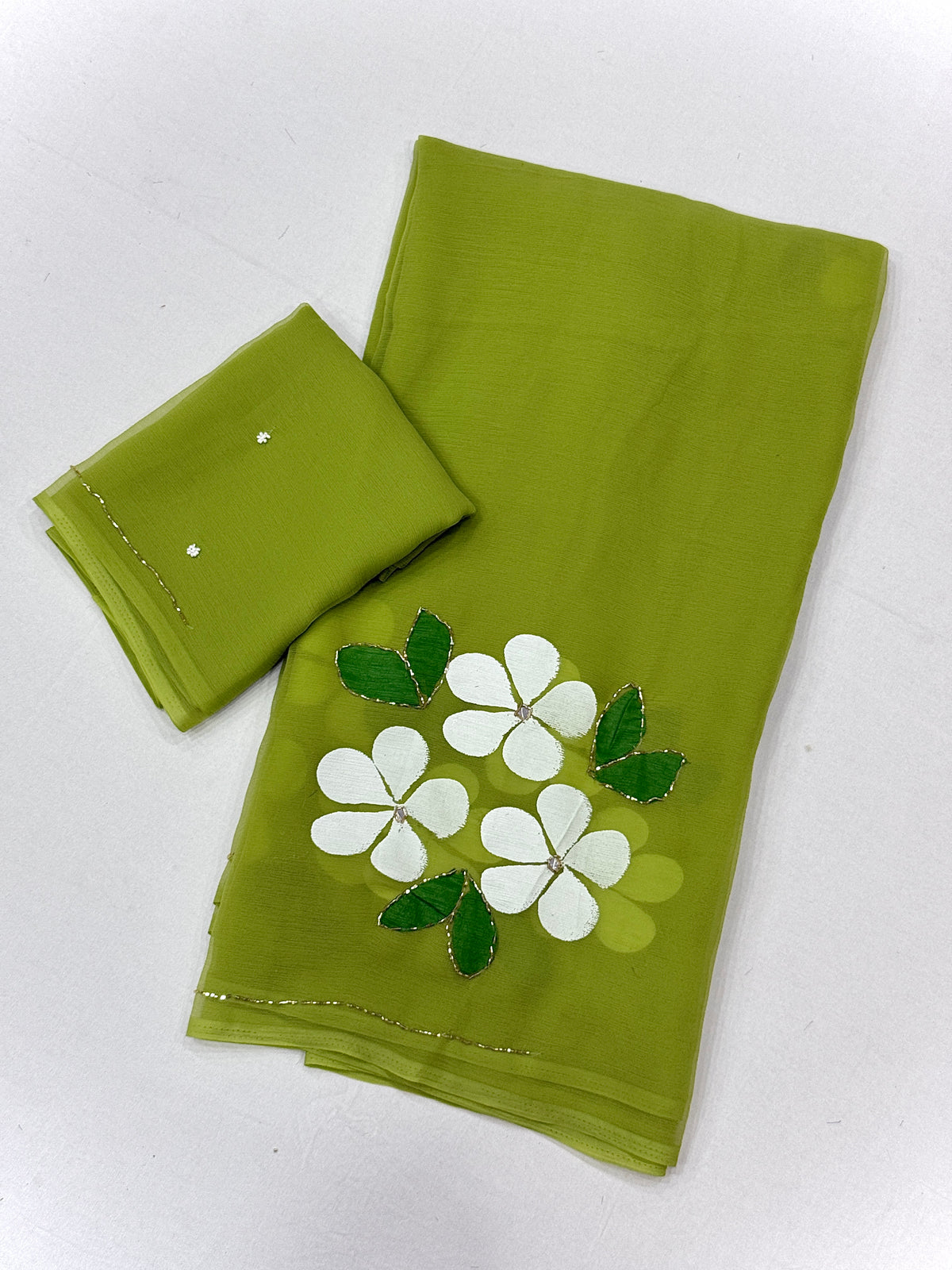 Gorgeous Party Wear Chiffon Silk Handbrush Flower n Handwork Fancy Saree With Blouse Piece