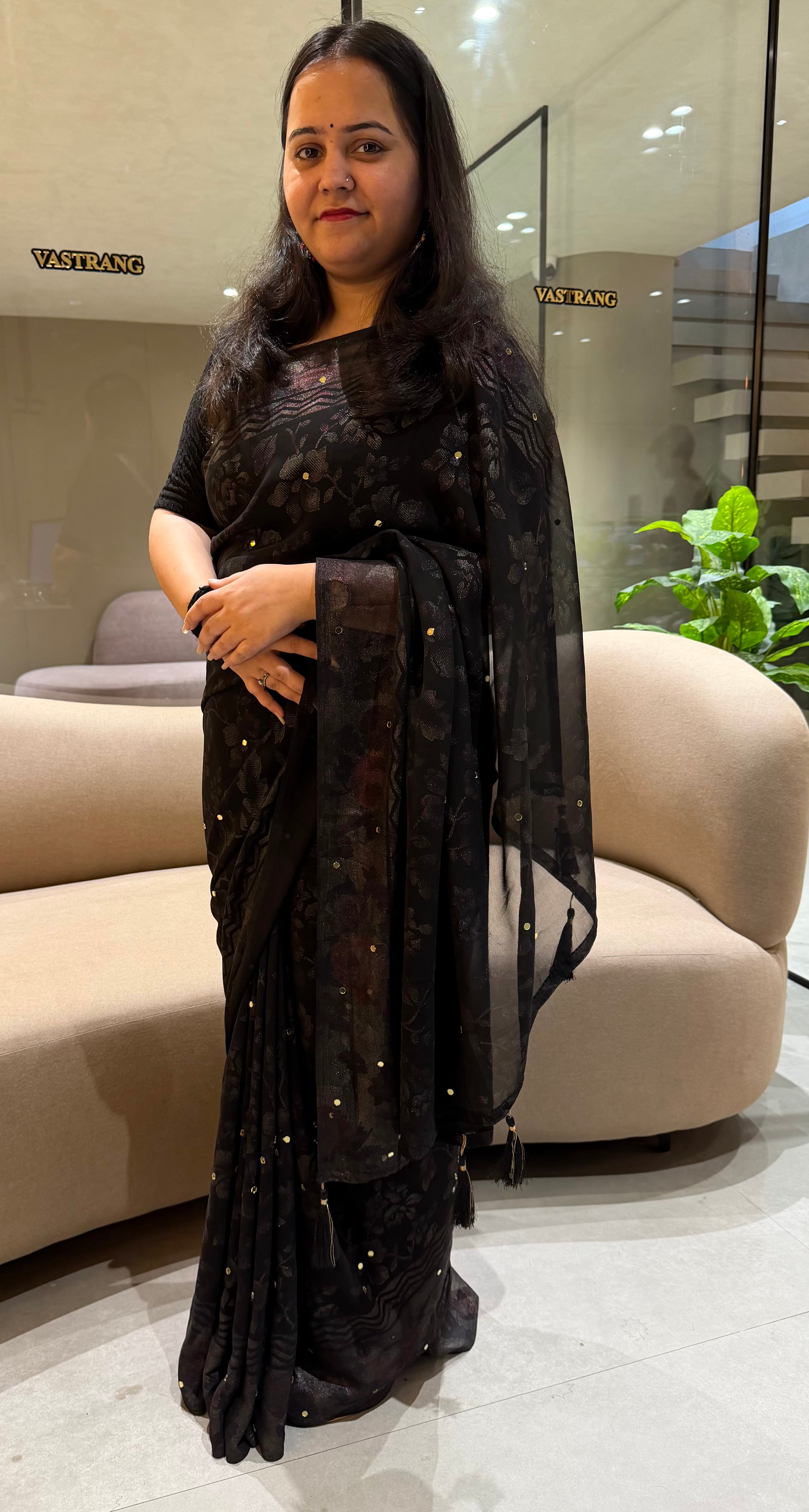 Desiring Function Wear Georgette Foil Print Mirror Work Fancy Saree With Blouse Piece