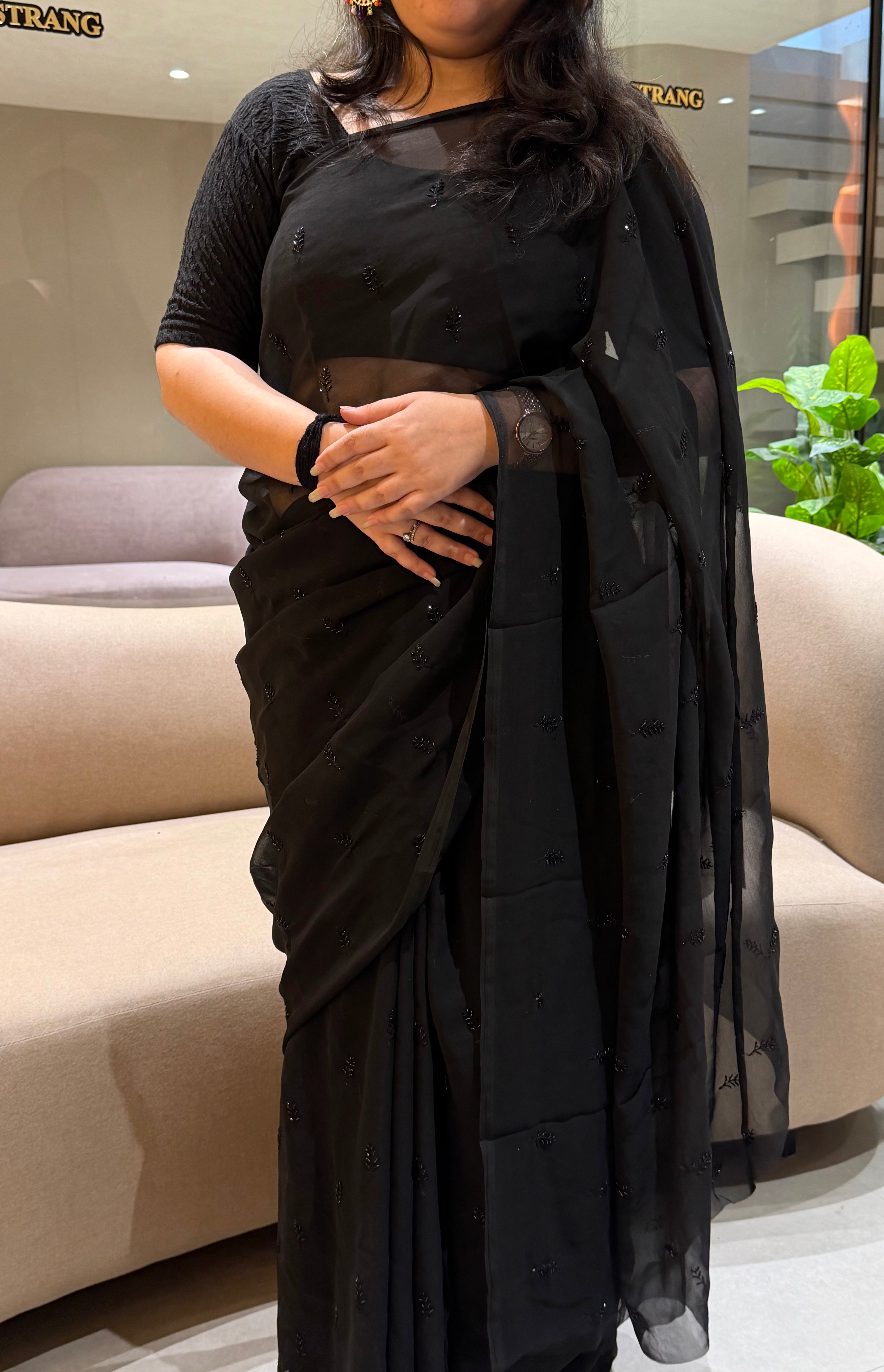 Graceful Party Wear Georgette Embroidery n Sequence Work Fancy Saree With Blouse Piece