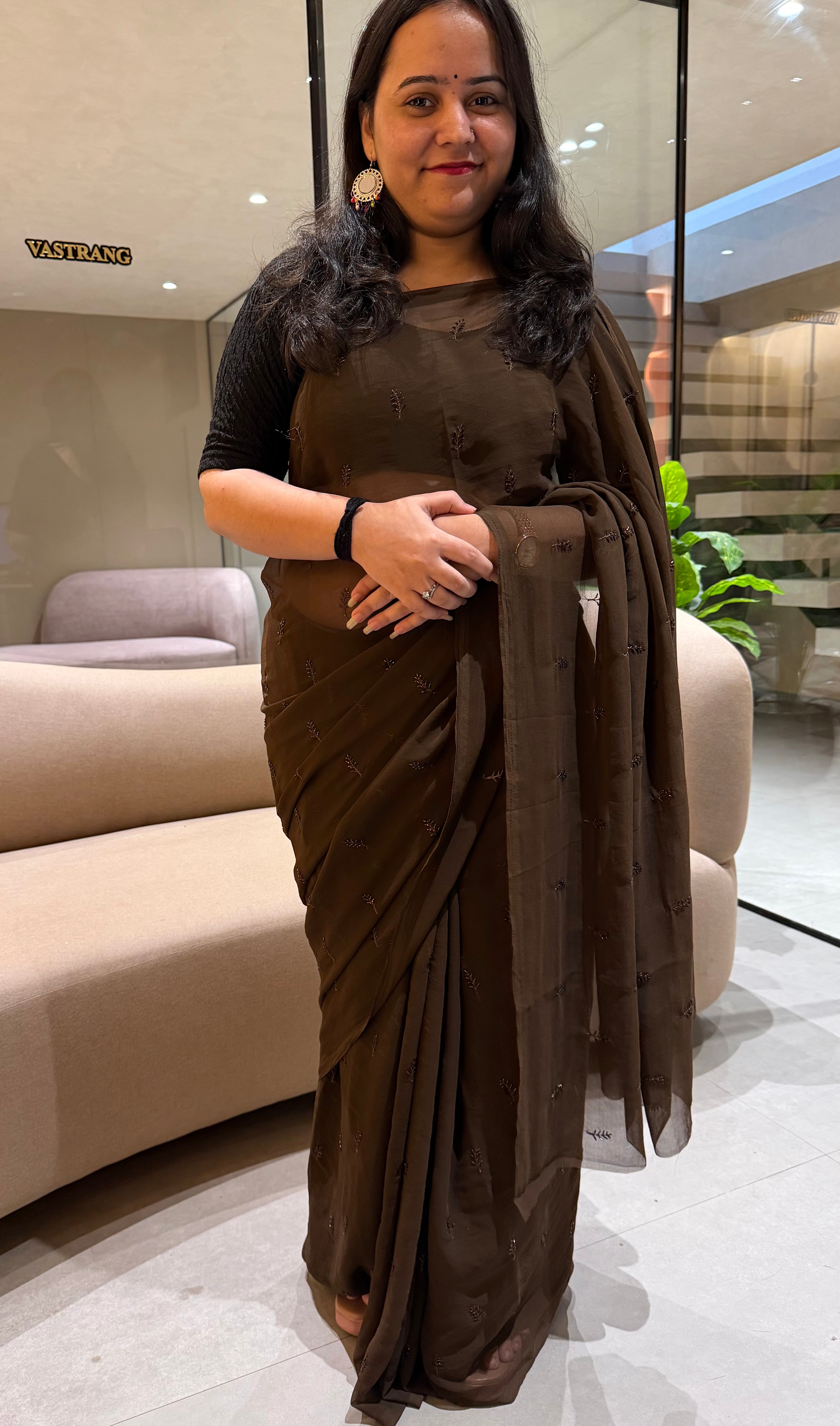 Graceful Party Wear Georgette Embroidery n Sequence Work Fancy Saree With Blouse Piece