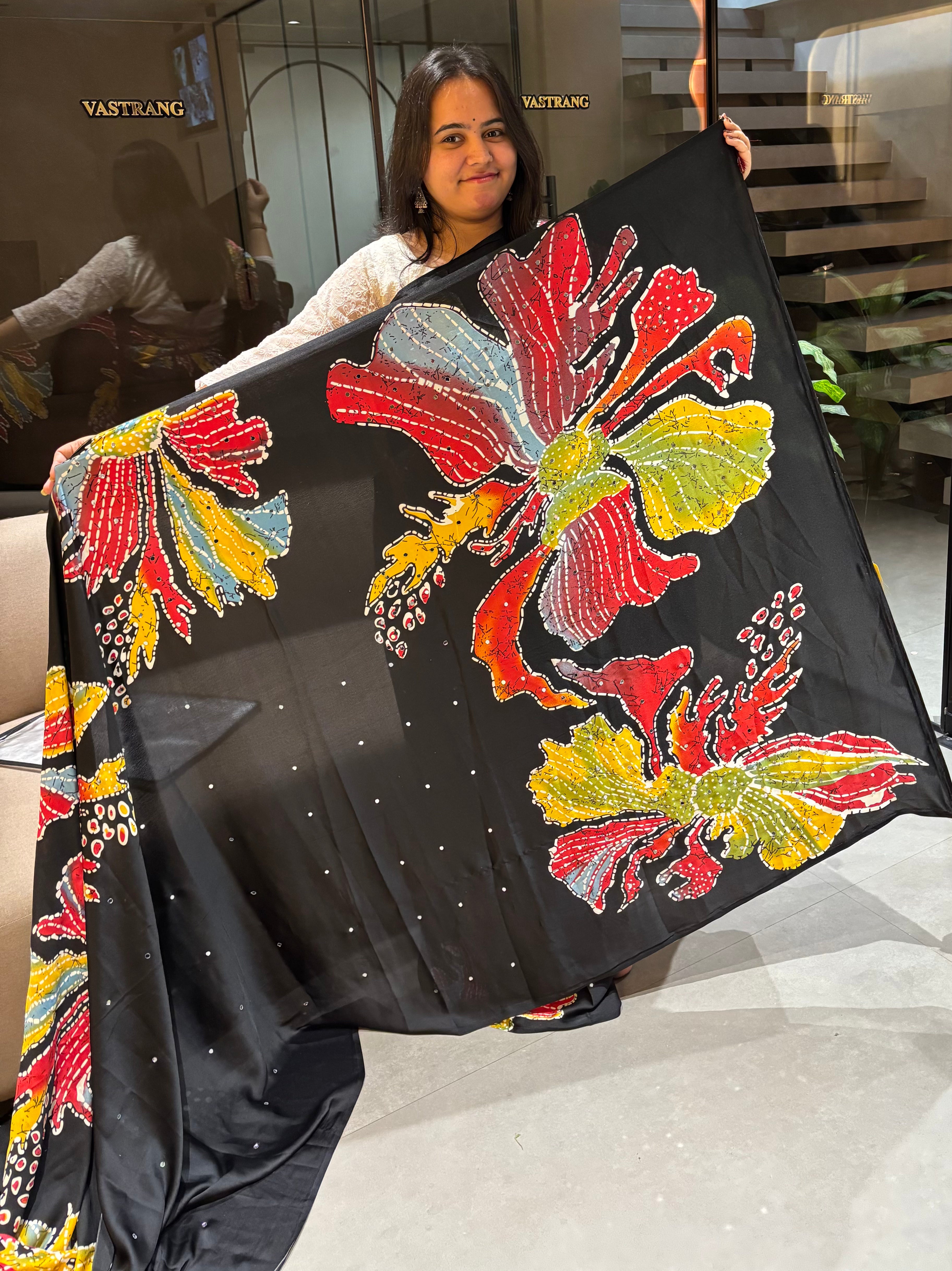 Magnetic Party Wear Pure Silk Mirror Work Designer Saree With Blouse Piece