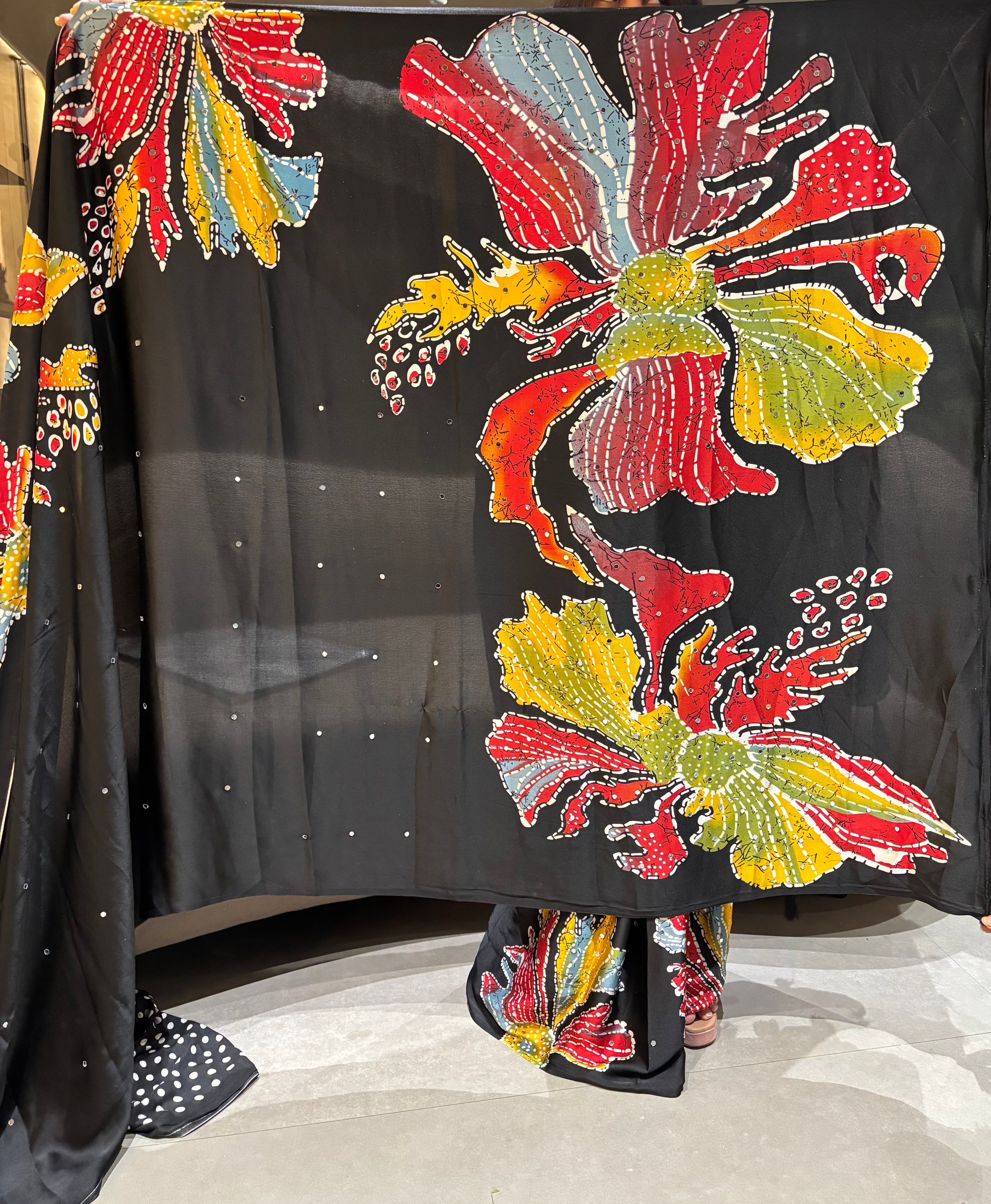 Magnetic Party Wear Pure Silk Mirror Work Designer Saree With Blouse Piece