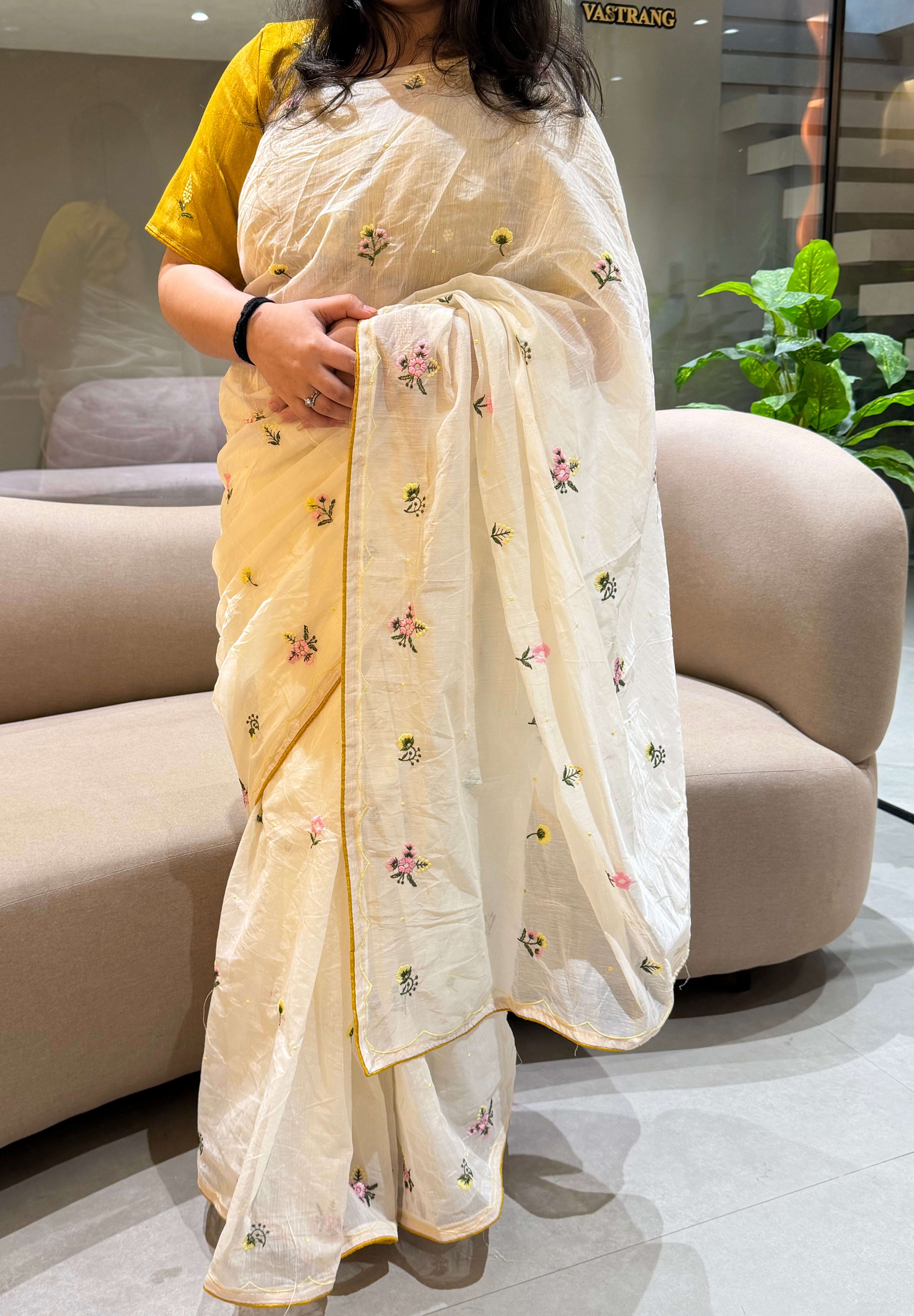 Captivating Function Wear Cotton Embroidery Work Designer Saree For Occasion