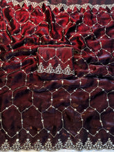 Load image into Gallery viewer, Innovative Function Wear Space Silk Embroidery Sequence n Thread Work Fancy Designer Saree With Blouse Piece
