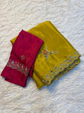 Load image into Gallery viewer, Amazing Wedding Wear Soft Rangoli Silk Embroidery n Mirror Work Fancy Designer Saree With Contrast Blouse
