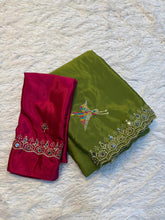 Load image into Gallery viewer, Amazing Wedding Wear Soft Rangoli Silk Embroidery n Mirror Work Fancy Designer Saree With Contrast Blouse
