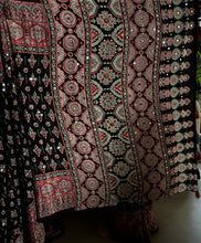 Load image into Gallery viewer, Whimsical Festive Wear Pure Satin Silk Ajrak Printed Rich Pallu n Mirror Work Fancy Saree With Blouse Piece
