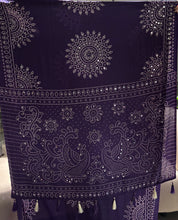 Load image into Gallery viewer, Artisanal Function Wear Pure Satin Silk Ajrak Printed Rich Pallu n Mirror Work Designer Saree
